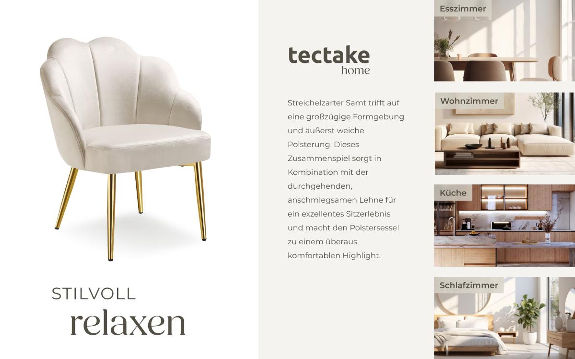 tectake® Cocktailsessel Hellen gepolstert, mit Samtbezug 66 x 62 x 80,5 cm