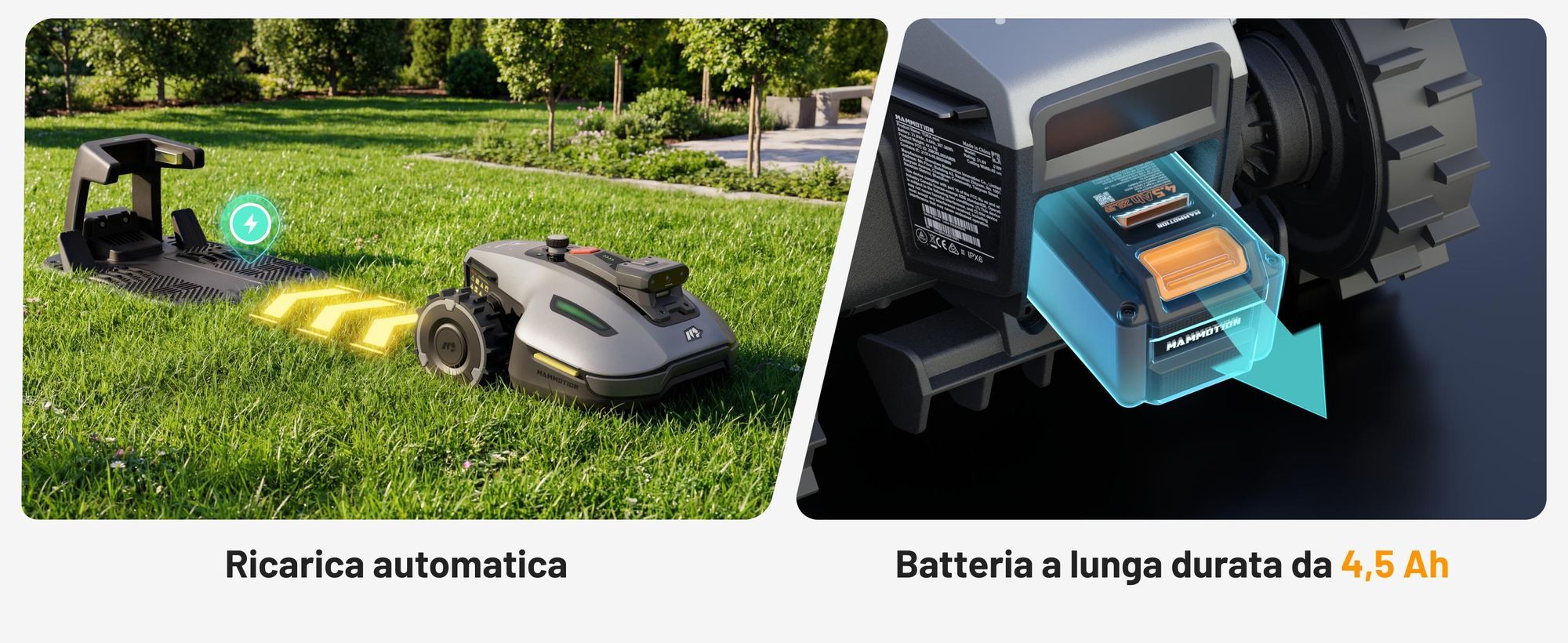 Robot tagliaerba Mammotion YUKA Mini 2 800 con garage e stazione lavaggio, fino a 800 m², DropMow, mappatura auto, taglio bordi, 4G-Modul, APP
