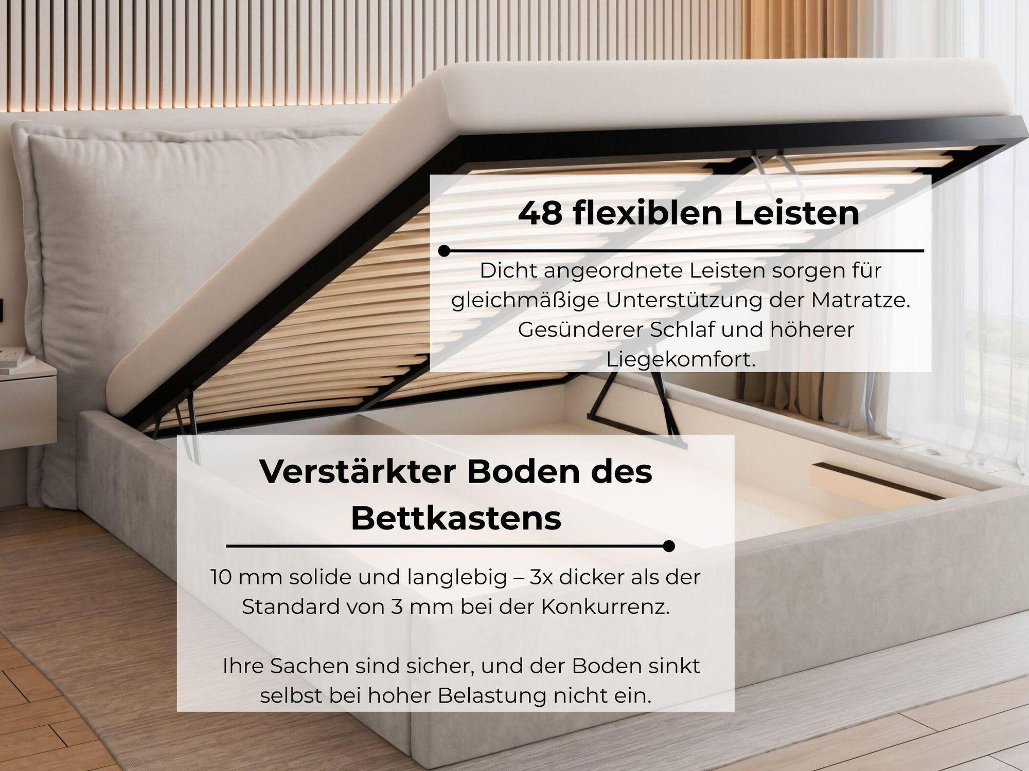 VALLH Polsterbett Bett 180x220 mit bettkasten Beige Samt - Kissenkopfteil mit lattenrost (Sofia Piano 13)