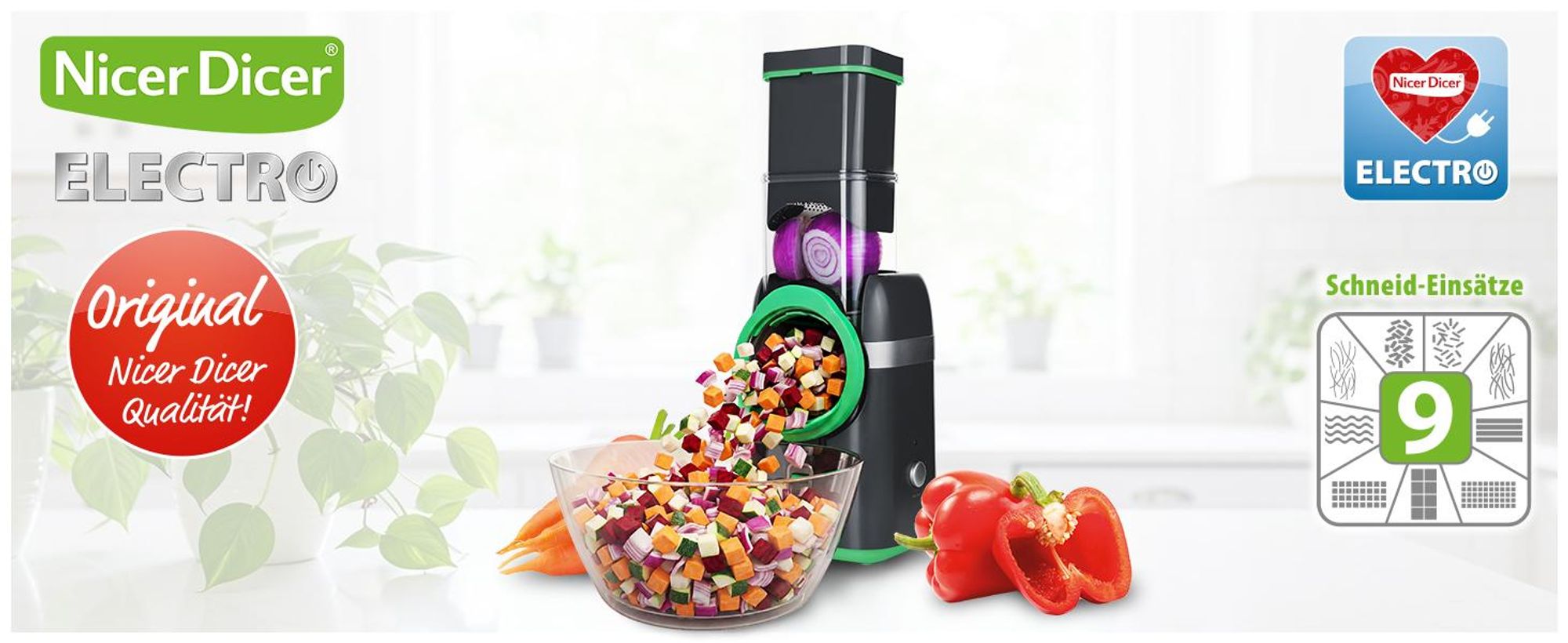 Nicer Dicer Electro Gemüseschneider Deluxe Set 32 tlg, elektrische Gemüsehobel für Würfel, Scheiben, Julienne, Küchenreibe Multizerkleiner