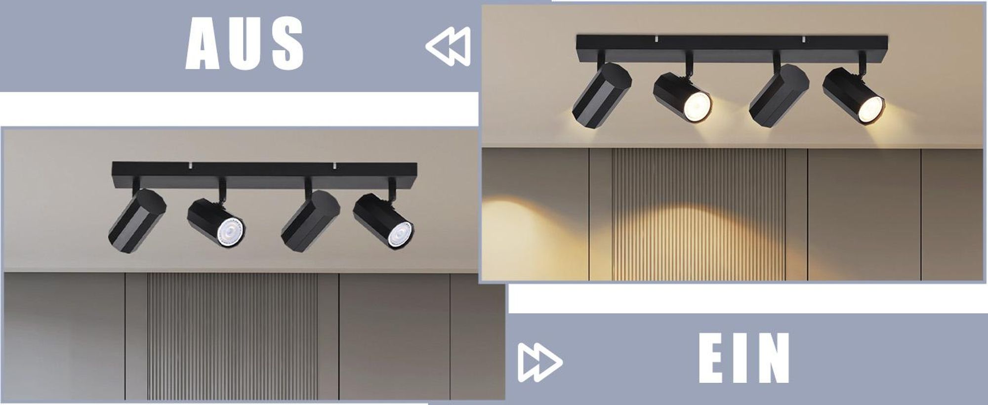 ZMH stropní světlo černé 4 plameny kovové GU10 stropní reflektor stropní lampa vintage otočná 330° retro pro obývací pokoj kuchyň jídelna ložnice