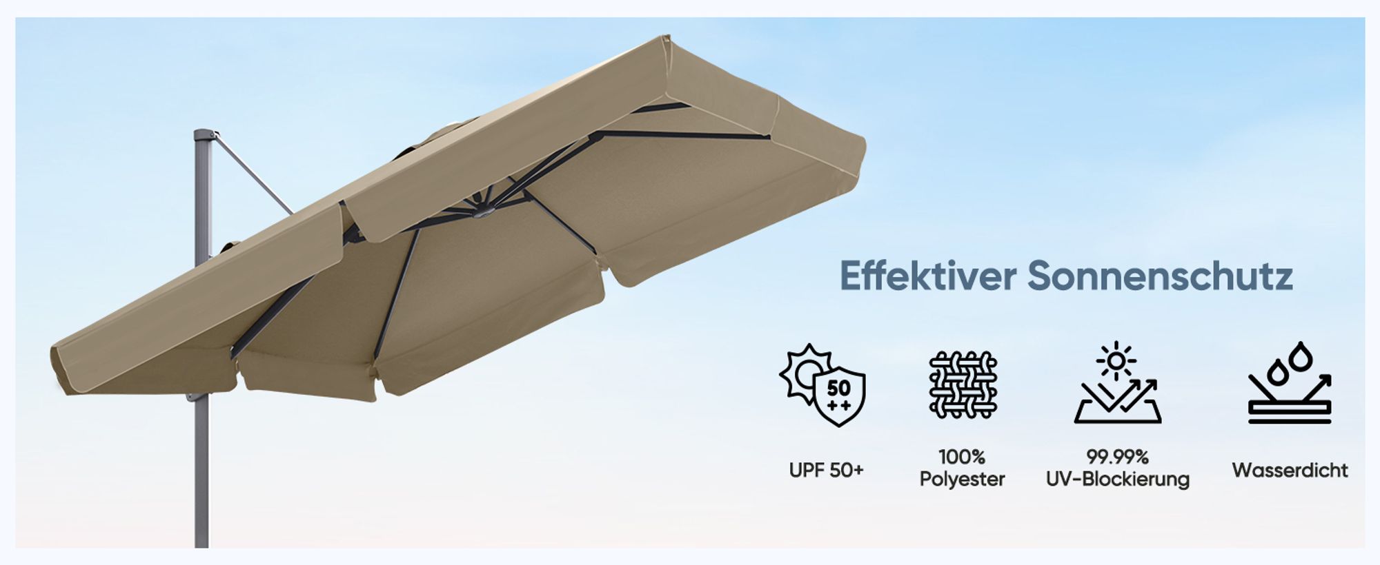 Sekey Sonnenschirm 300 ×300 cm Aluminium Ampelschirm Rechteckig Marktschirm 360° drehbar Sonnenschutz UV 50+ Marktschirm mit Schirmständer