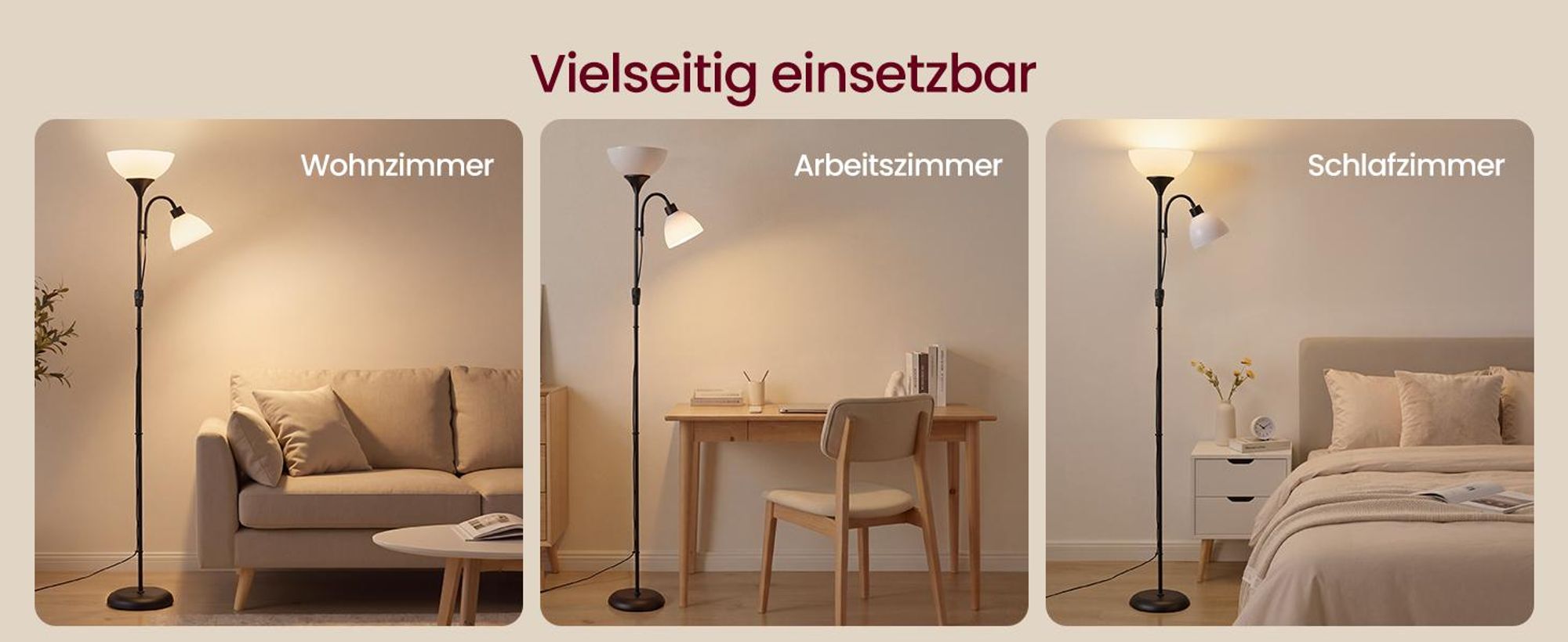 VASAGLE Deckenfluter Stehlampe mit Verstellbarer Leselampe 38,5 x 23,5 x 176 cm Schwarz