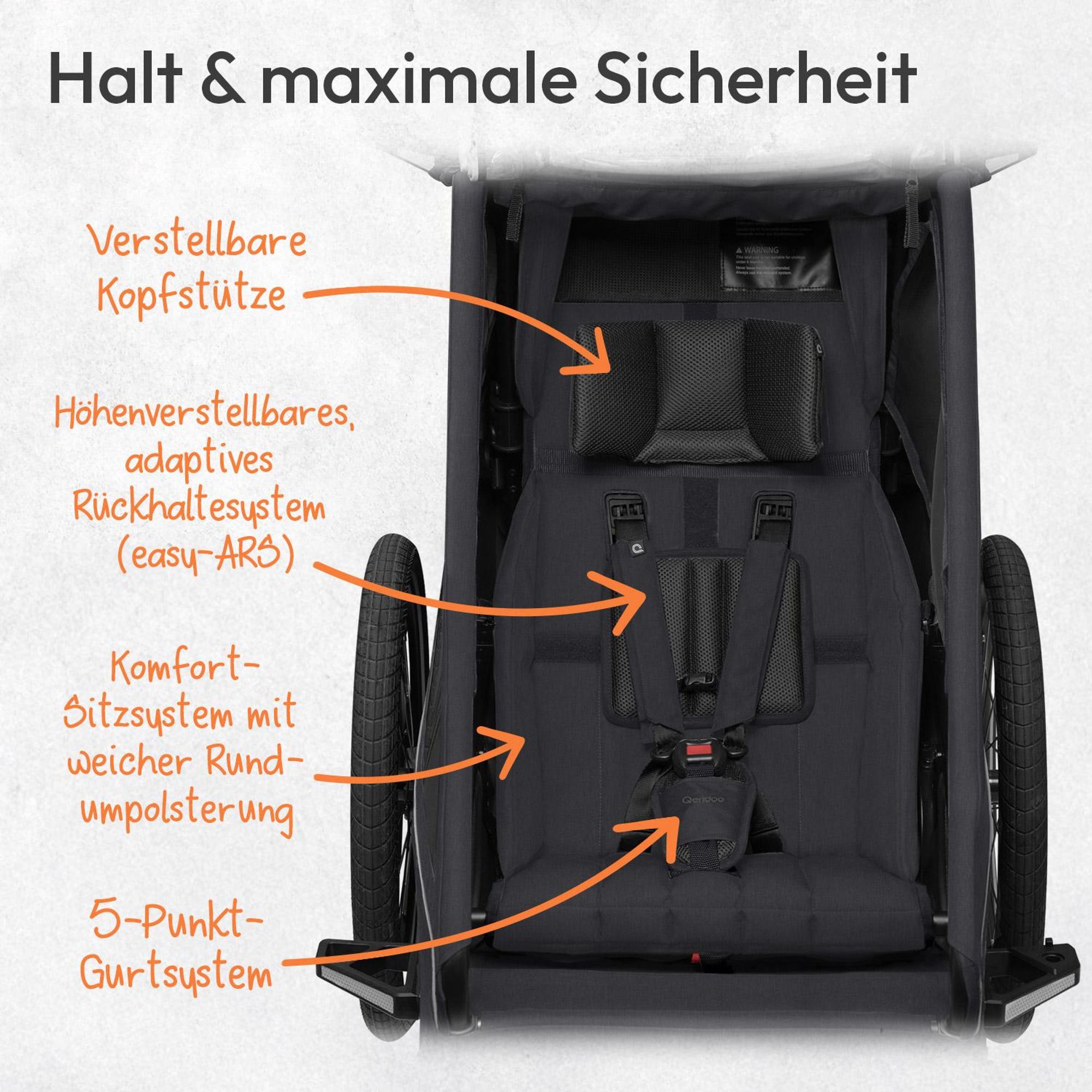 Qeridoo Kidgoo 1 - Kinderfahrradanhänger für 1 Kind, Farbe: Phantom Grey