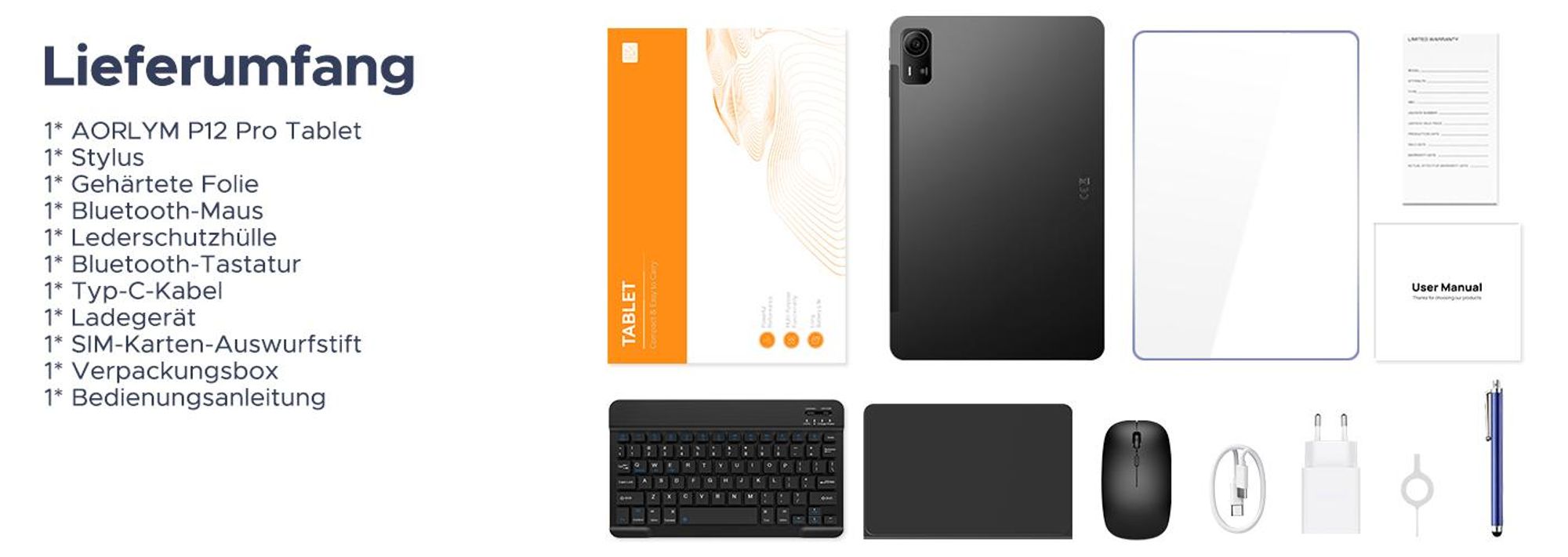 AP12PRO Tablet Android 16, 48GB RAM+256GB ROM (2TB TF), 12,1 Zoll 2.4K 120Hz IPS, 12000mAh 4G LTE, Widevine L1, mit Tastatur, Stift, Maus und Hülle