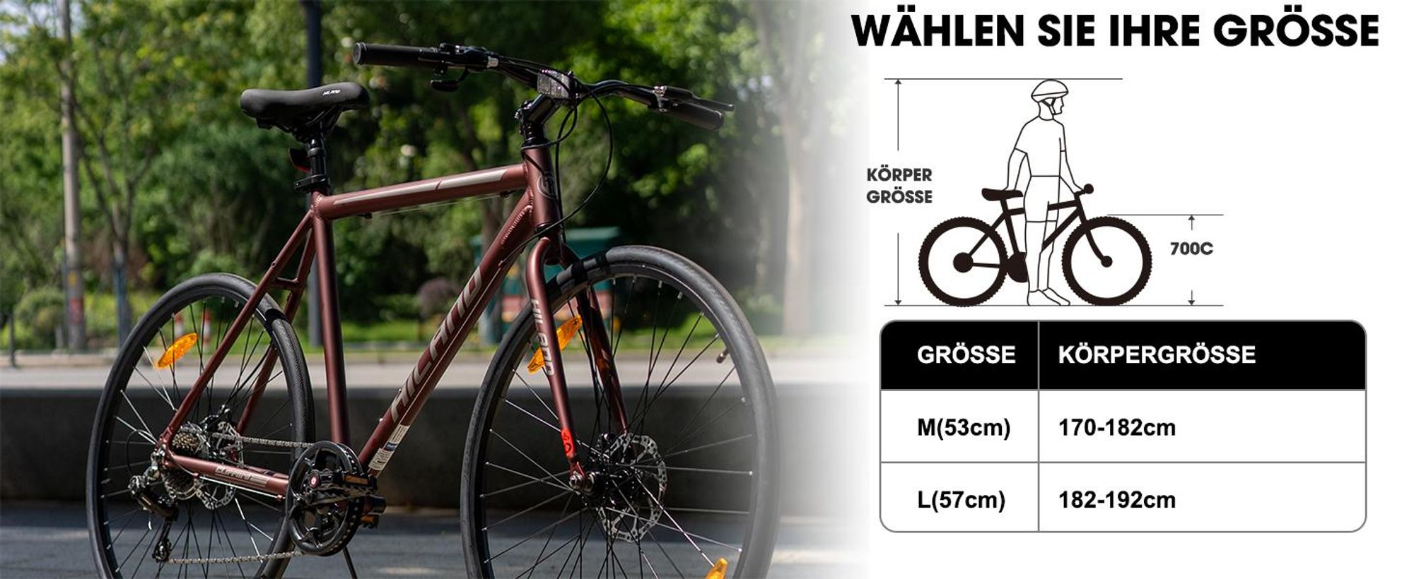 HILAND 700C Herren- und Damen-Rennrad, Rahmen aus Aluminiumlegierung, 7-Gang-Doppelscheibenbremsen, 28-Zoll-Leichtbau-Pendlerrad für Erwachsene