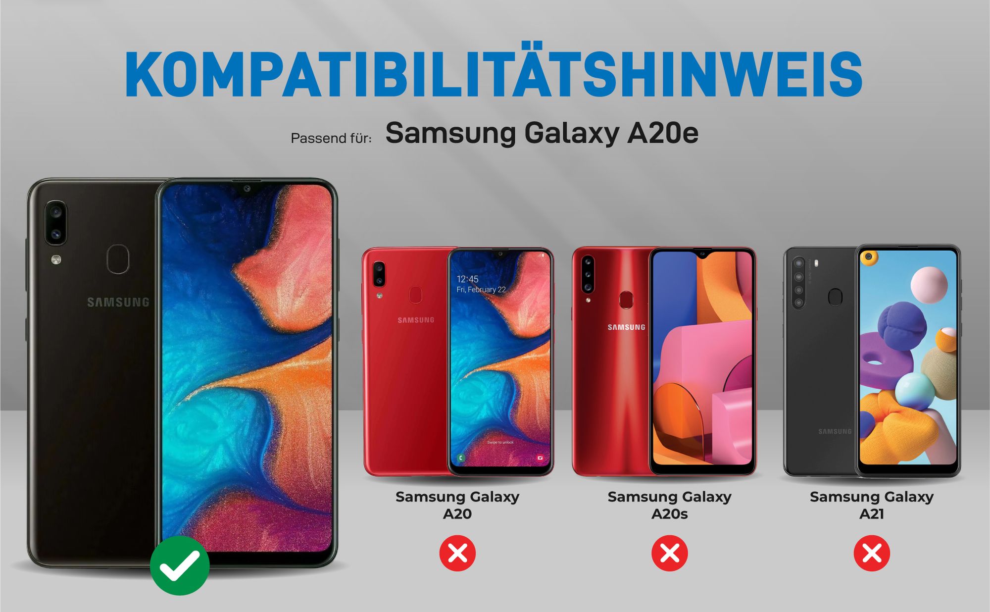 Kompatibilitätshinweise Hülle für Samsung Galaxy A20e