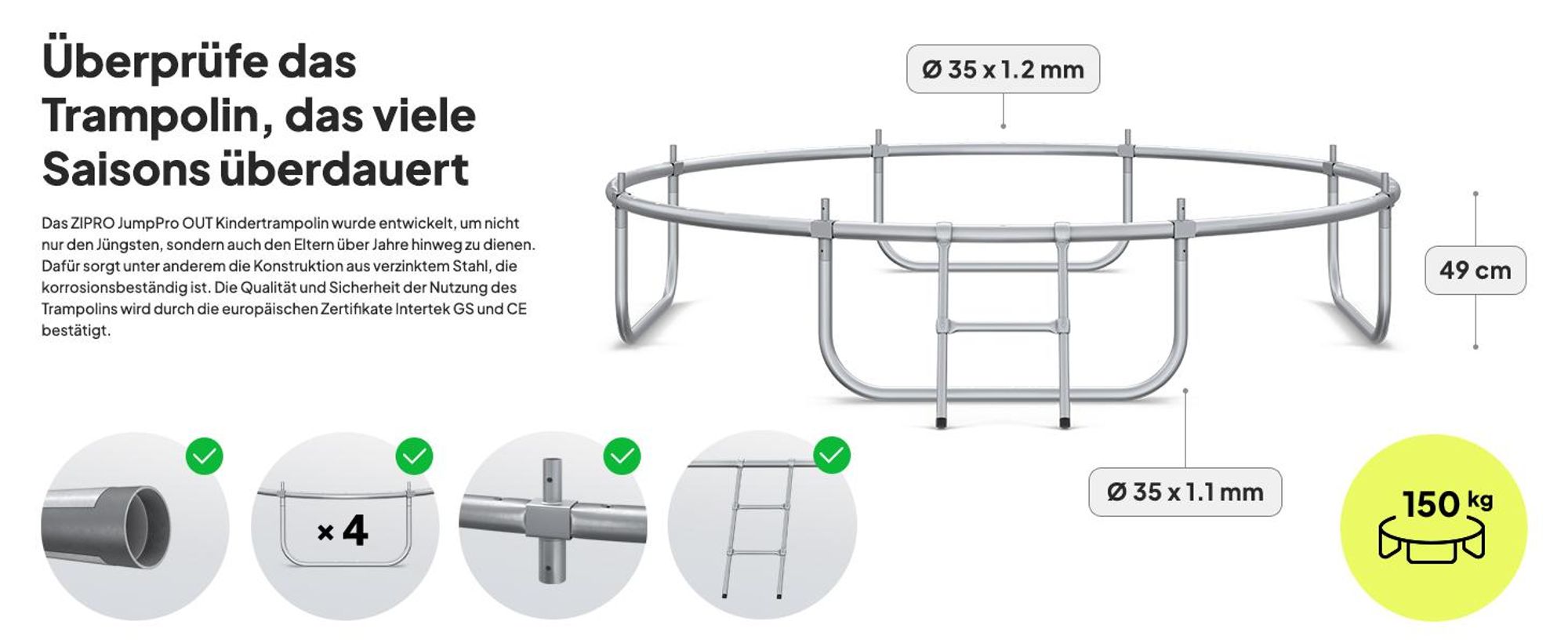 ZIPRO Trampolin Jump Pro Premium | 8FT Ø 252 cm | Gartentrampolin Kindertrampolin Komplett-Set inkl. Netz, Leiter & Randabdeckung, Outdoor, Grün