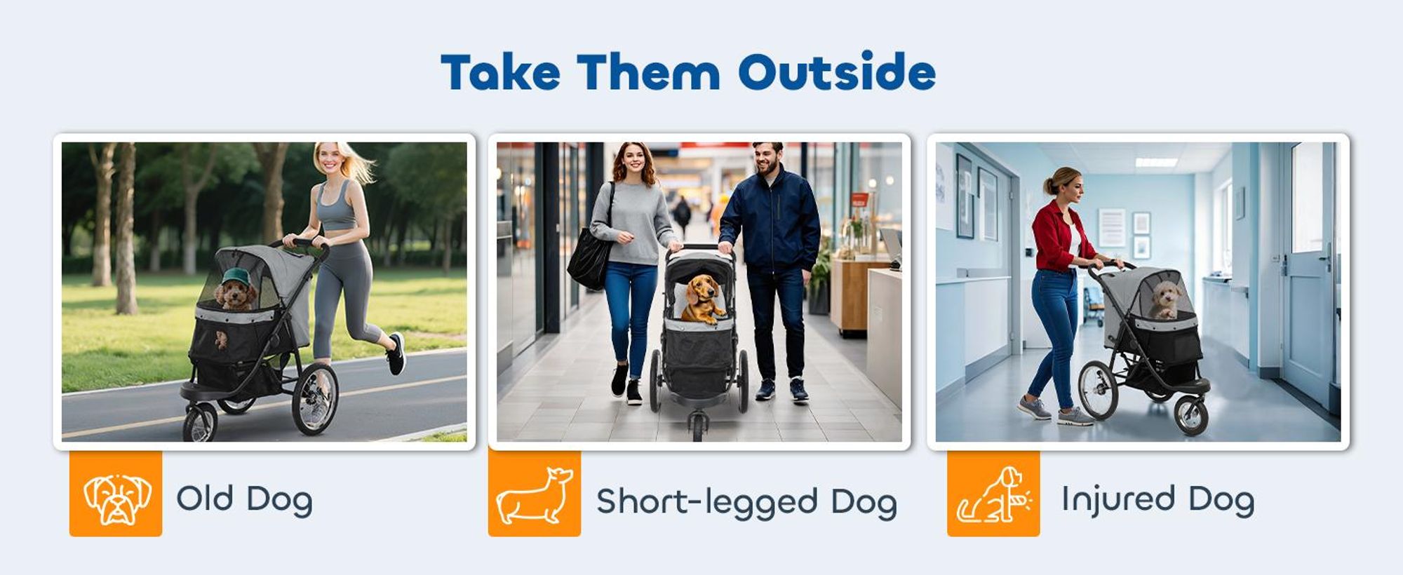 Wózek dla psa PawHut Jogger Dog Buggy składany dla małych psów i kotów do 10 kg, z 3 dużymi gumowymi kołami, poduszką, siateczką, koszem do przechowywania, wózkiem dla kota ze smyczami bezpieczeństwa, szary