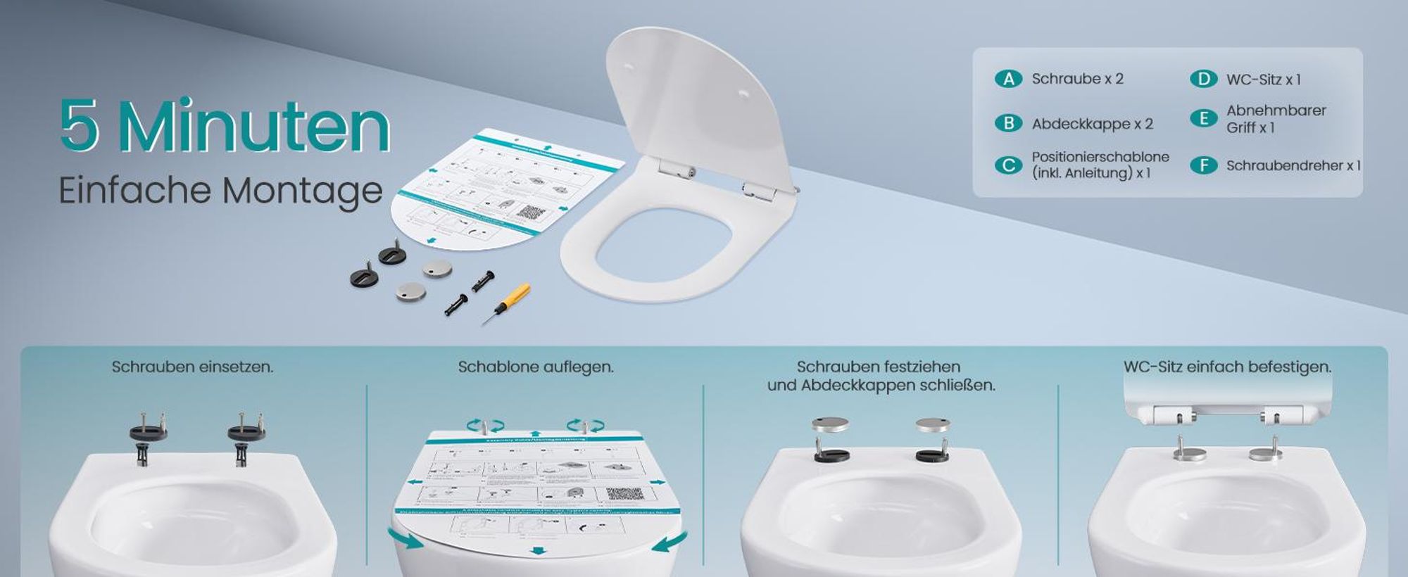SONGMICS WC-Sitz lange D-Form, Absenkautomatik, abnehmbarer Toilettendeckel, Griff, einfache Montage, bis 300 kg, weiß