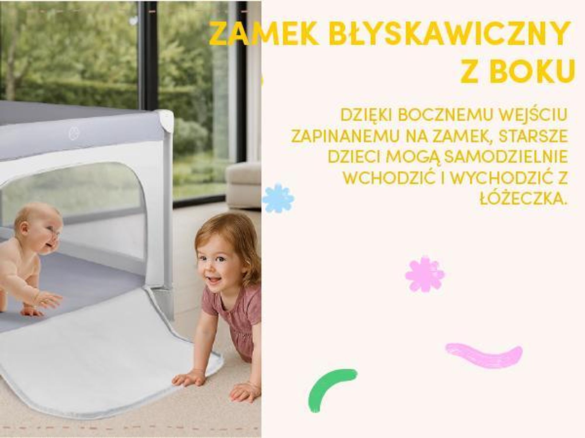 Kojec turystyczny do 15kg z torbą i szybkim rozkładaniem o wymairach 100*100cm