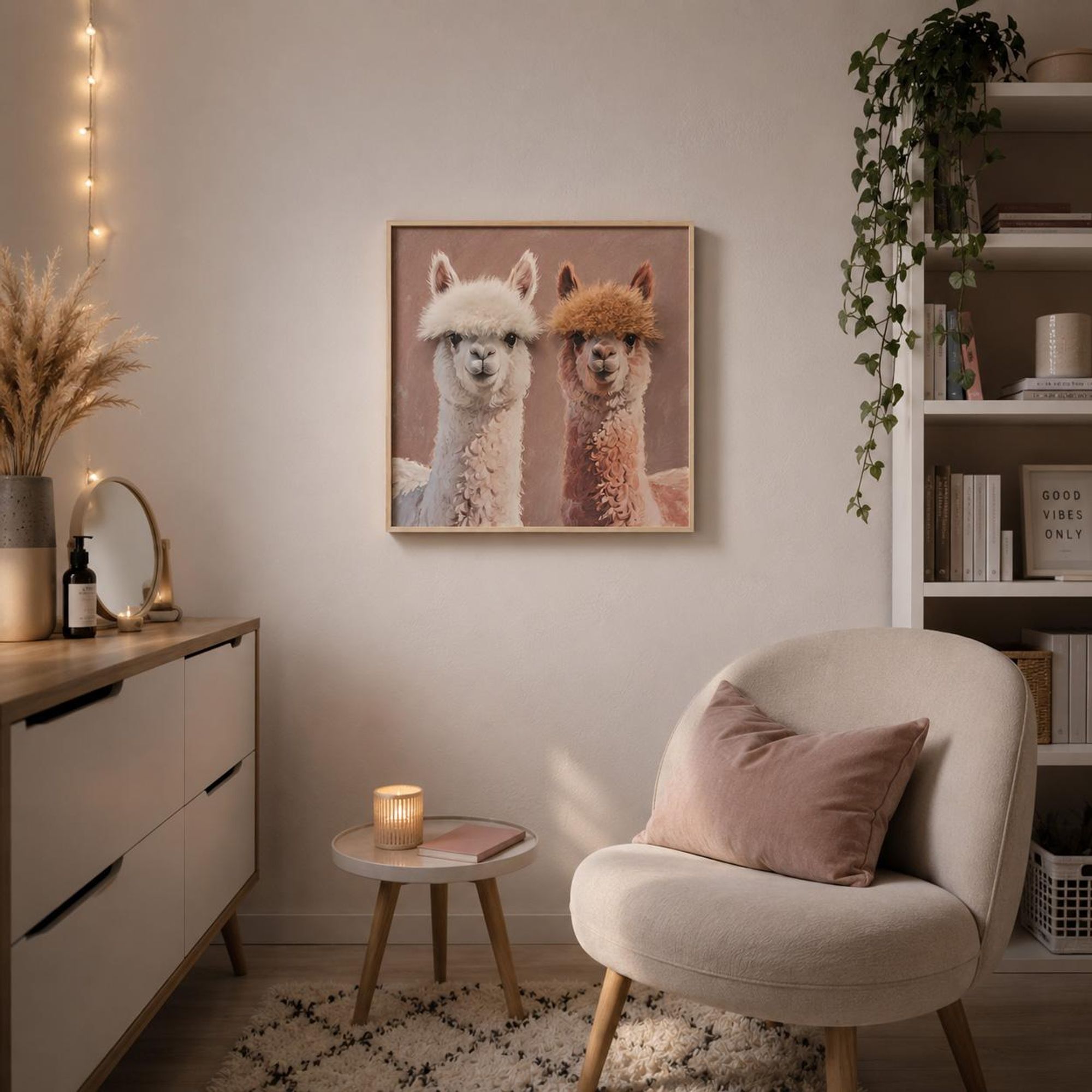 Kobolo 3D Wandbild Leinwand ALPAKA DUO mit Kunstfell 60x60 cm | Wandbild Leinwandbild Wanddeko Wohnzimmer Kinderzimmer