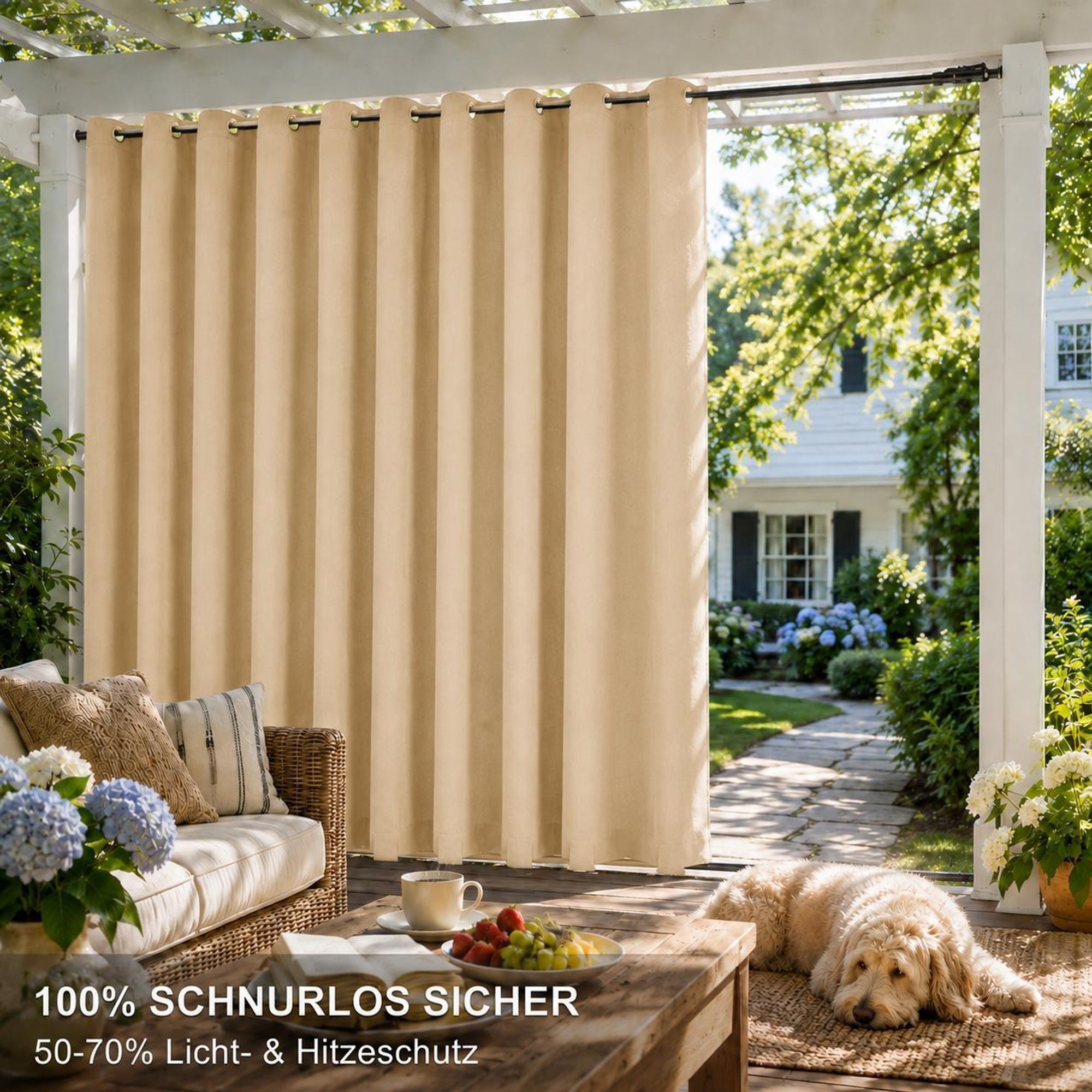 1x Garden Outdoor Vorhang Wetterfest Mit ösen Wasserdicht extra breite Privatsphäre UV-Schutz für Balkon Terrasse Patio Pavillon, 180x274cm, Beige