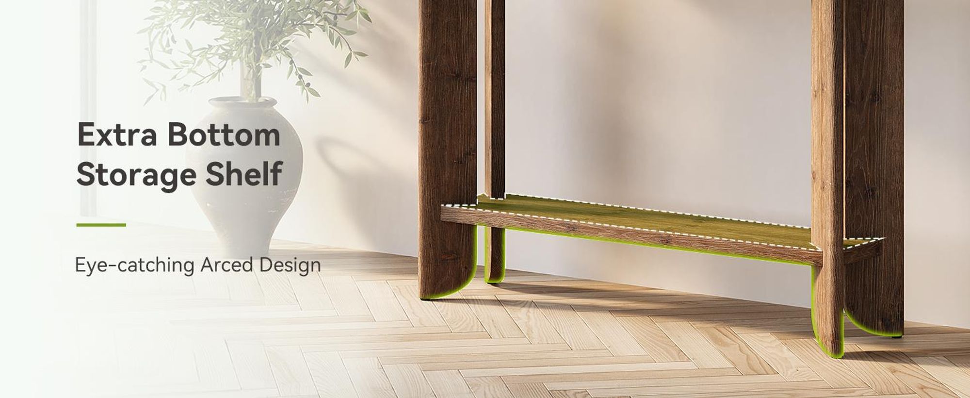 Konsolentisch, 105 cm, 2-stöckiger Eingangstisch, Sofatisch Stauraum, Beistelltisch, Flurtisch, Bauernhaus-Holz Flur, Eingangsbereich,Dunkle Walnuss