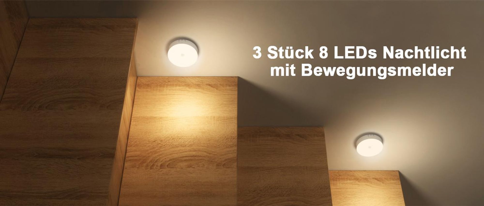 LED Nachtlicht, 3 Stück Nachtlampe, mit Bewegungsmelder, USB Wiederaufladbares, 3 Modi Einstellbar, für Treppen, Schrank