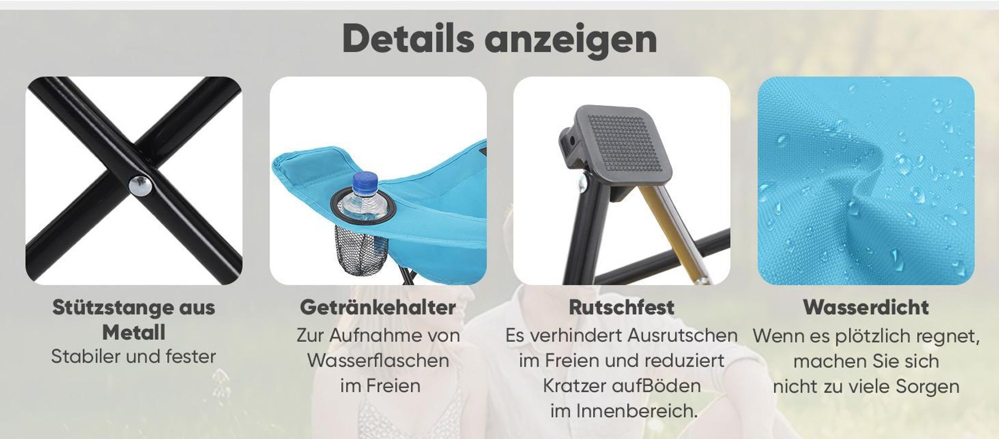 Sunula Kinder Campingstuhl mit Getränkehalter, Anglersessel Kinder Klappstuhl, Blau - Elefant