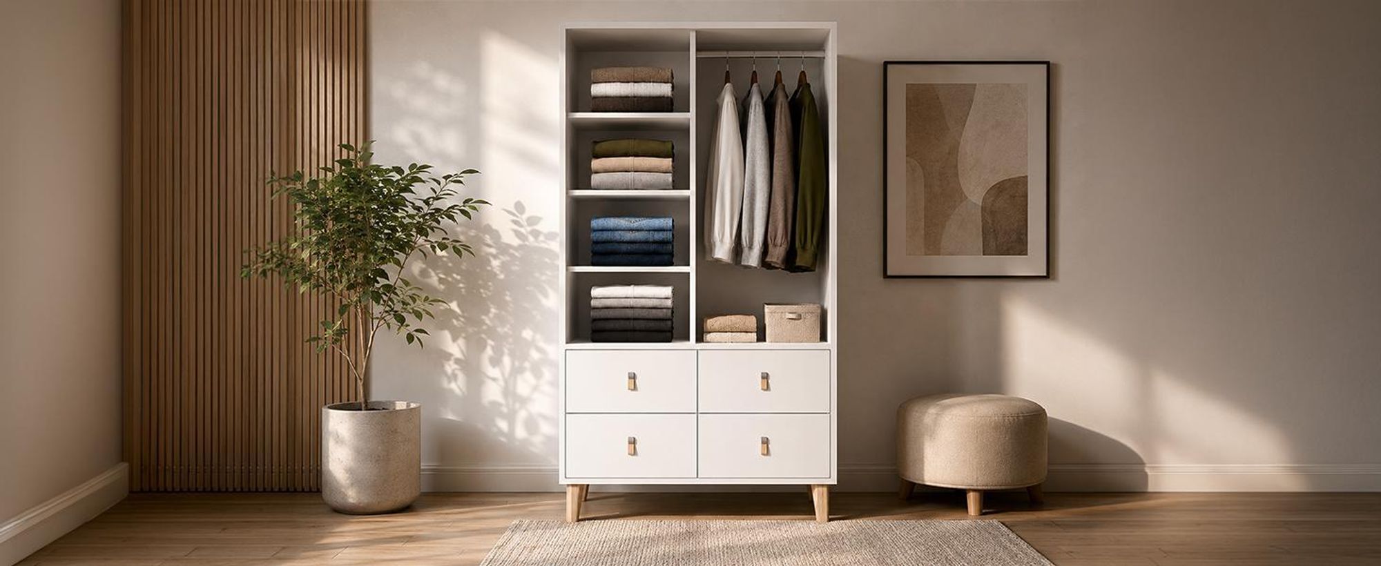 Kleiderschrank Schrank Kinderkleiderschrank Drehtürenschrank 105 cm Weiß/Weiß Figo 06