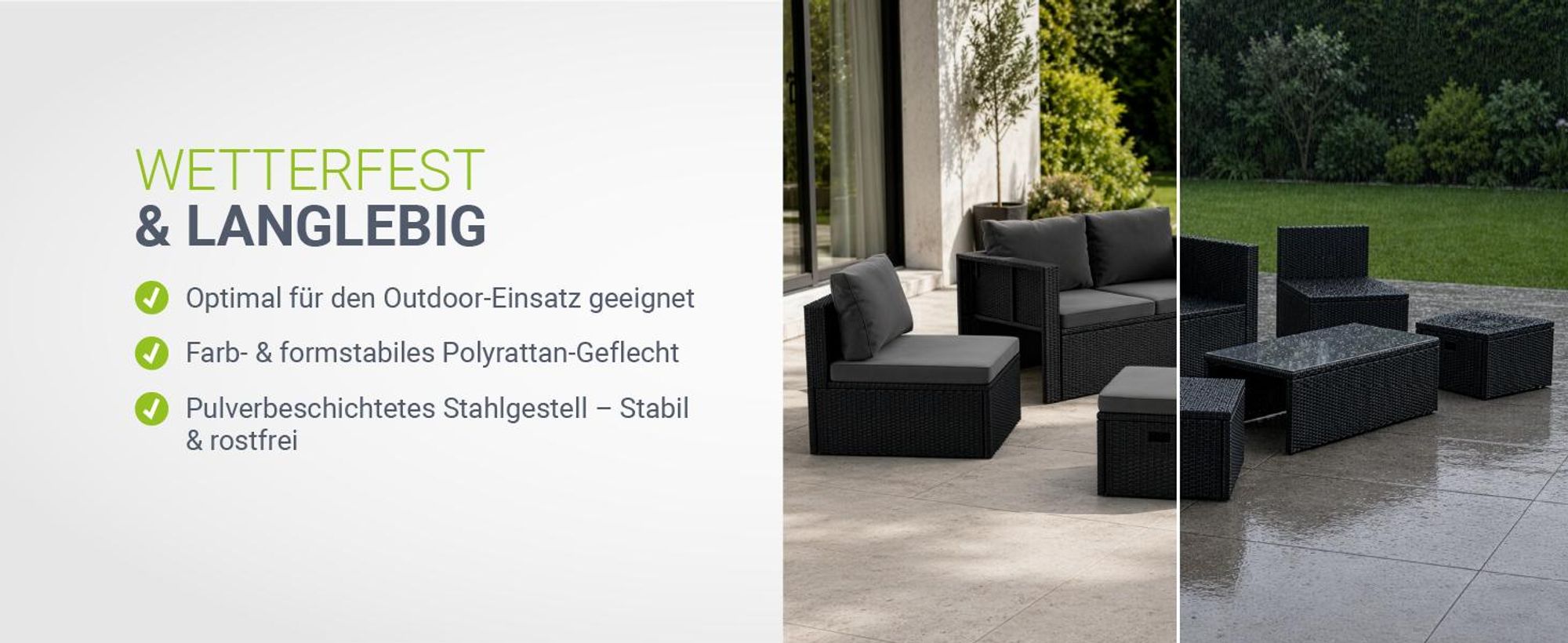 Juskys Polyrattan Gartenmöbel Set Salou - Lounge für 6 Personen, wetterfest - Schwarz