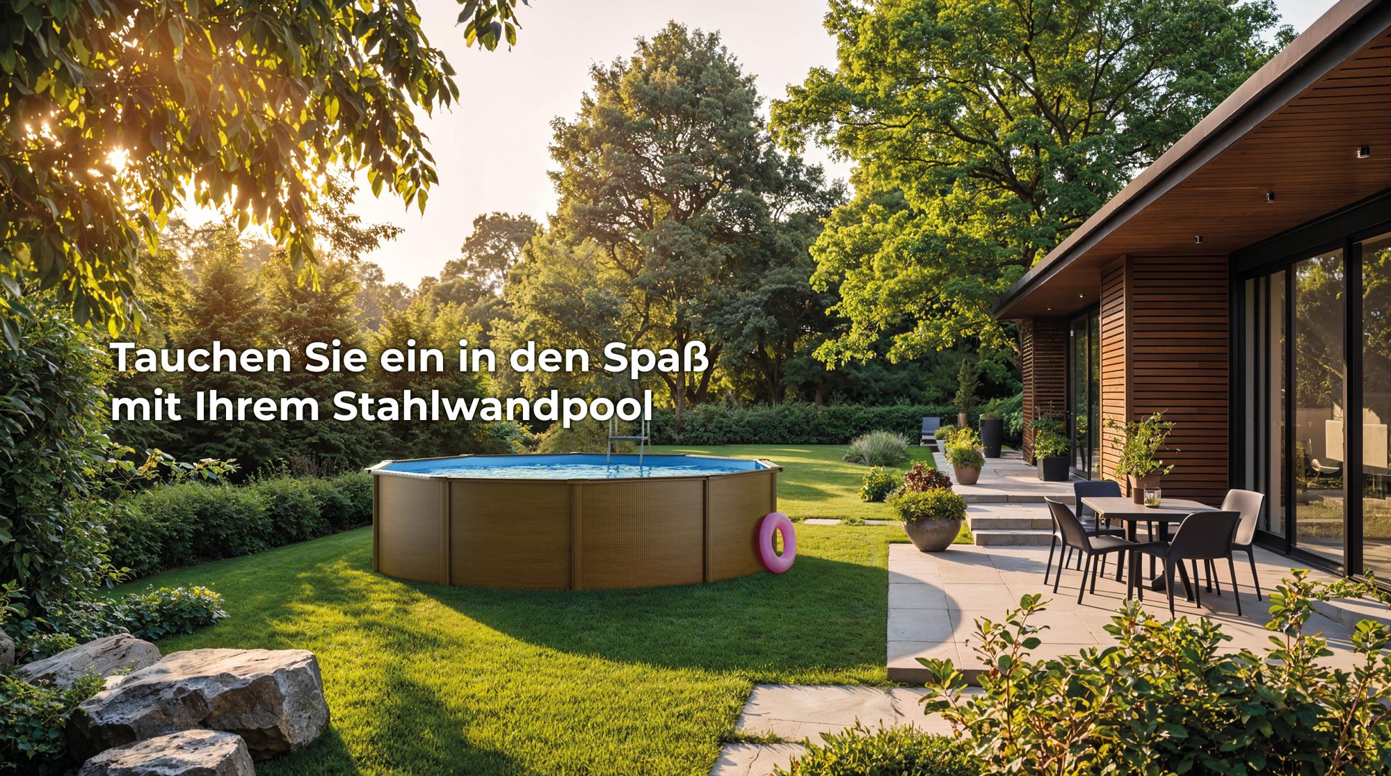 GRE Runder Stahlwandpool mit Holzoptik KIT240W – Ø 240 x 120 cm, Komplettset