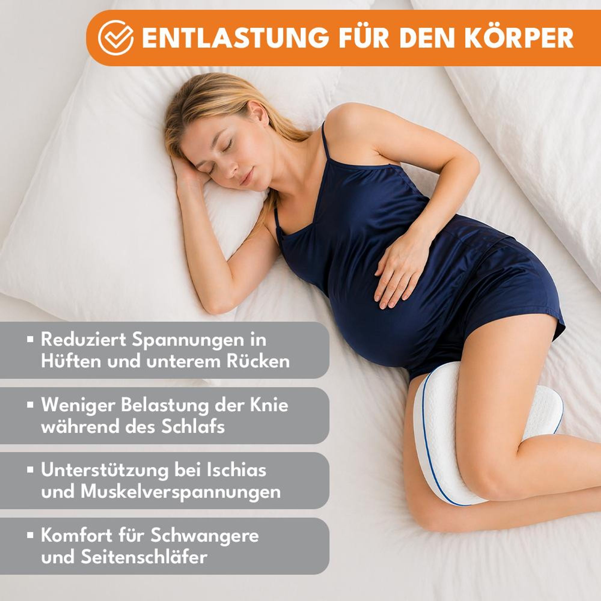 KRUMAD Orthopädisches Kniekissen für Seitenschläfer, Memory Foam, Schmerzlinderung für Ischias, Rücken & Hüfte, Ergonomisches Kissen, 25x20x10cm
