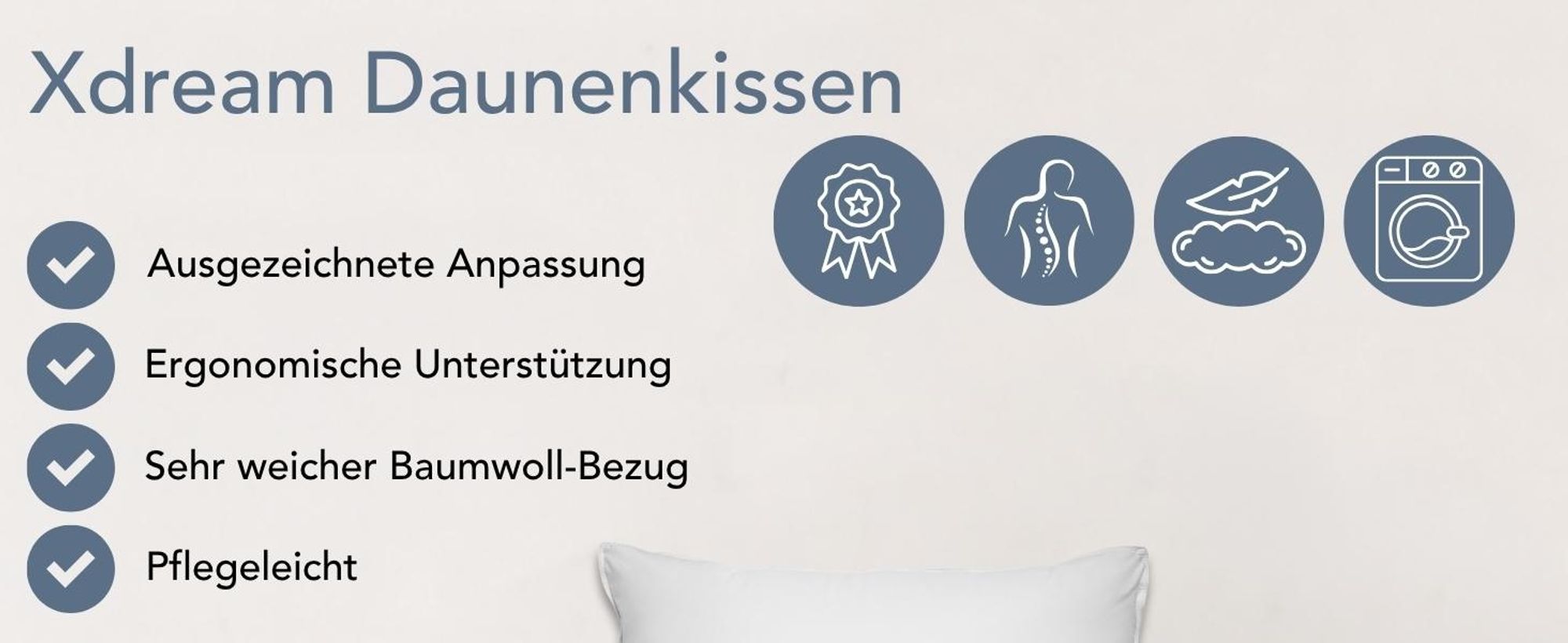 Premium Daunen Kopfkissen | 80 x 80 cm | XDREAM Daunenkissen