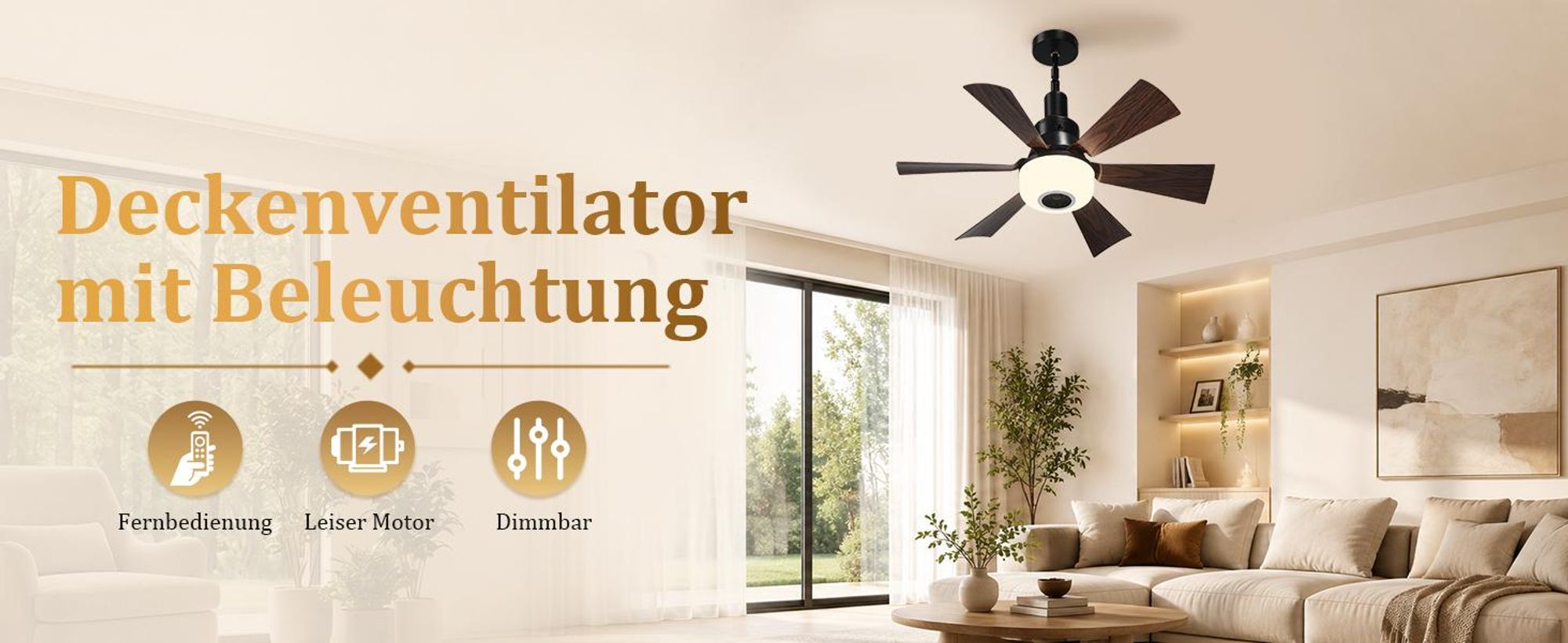 Deckenventilator mit Beleuchtung und Fernbedienung, E27 Fassung, RGB Dimmbar, 3 Windgeschwindigkeit, Einstellbar Höhen, Bluetooth Lautsprecher