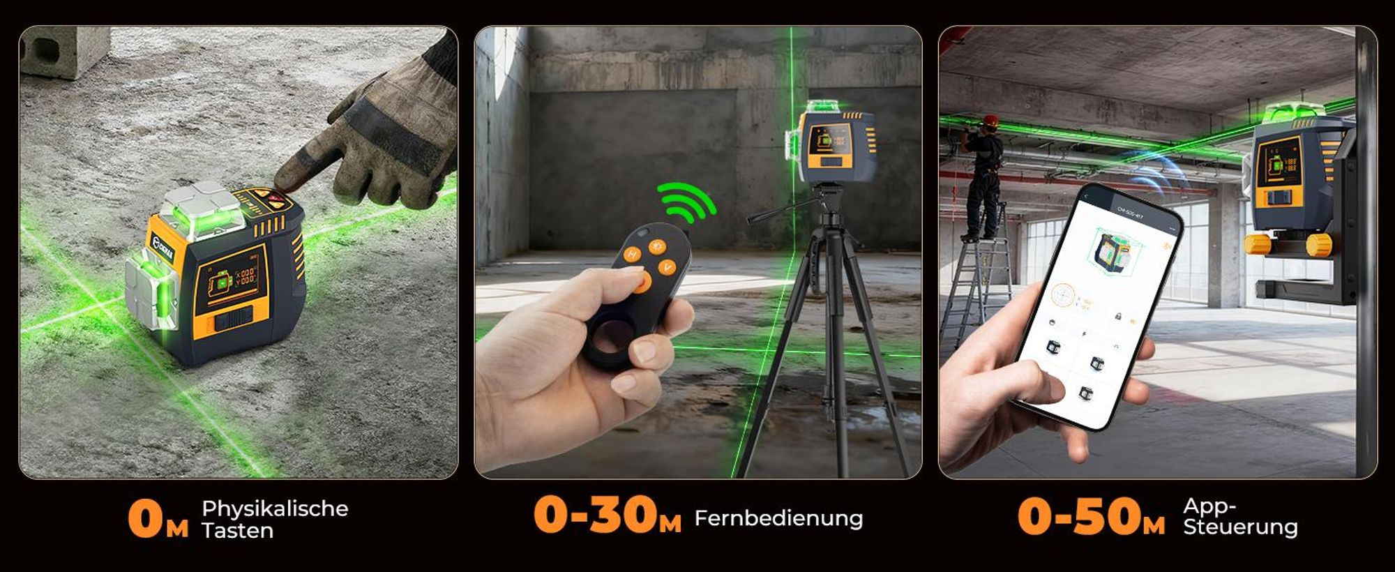 CIGMAN CM-S05 Kreuzlinienlaser 3x360 Grad, Gestensteuerung, App-Anbindung, LCD-Display