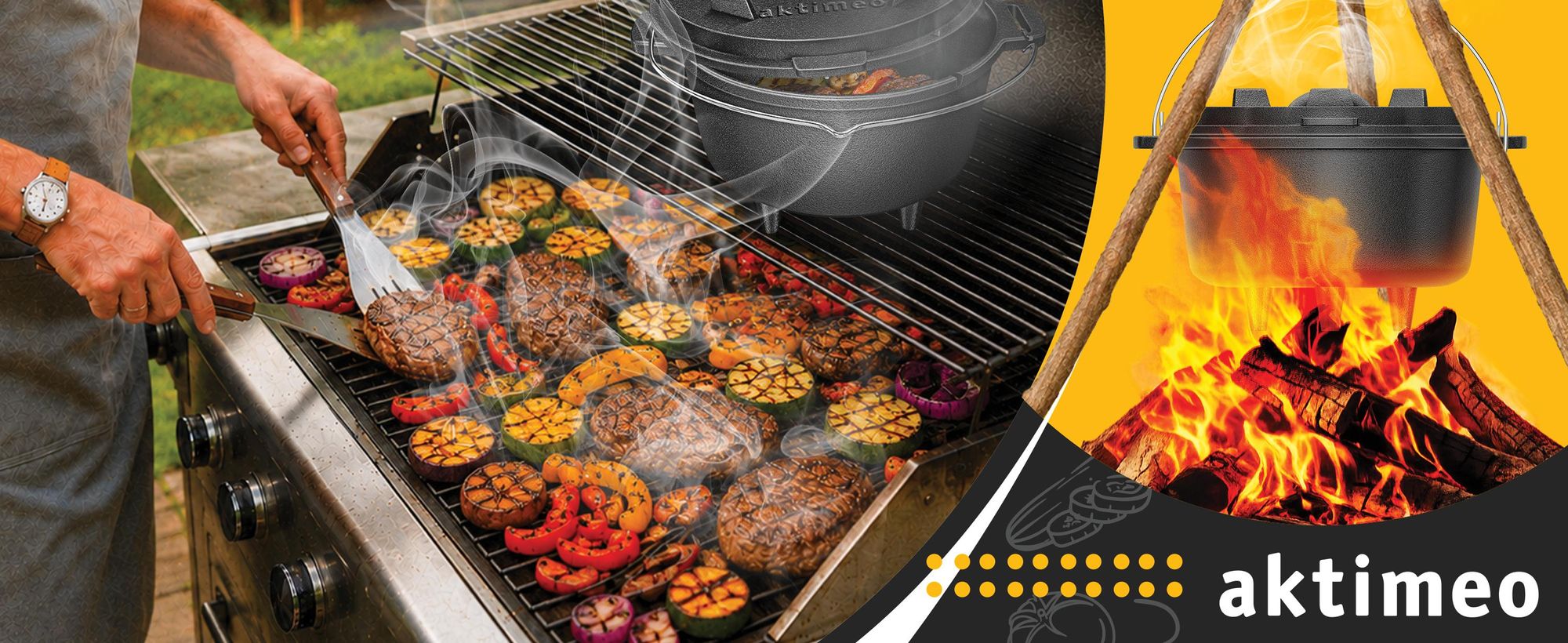 aktimeo Dutch Oven 12,0 L gietijzeren pan met deksel incl. accessoires en receptenboek