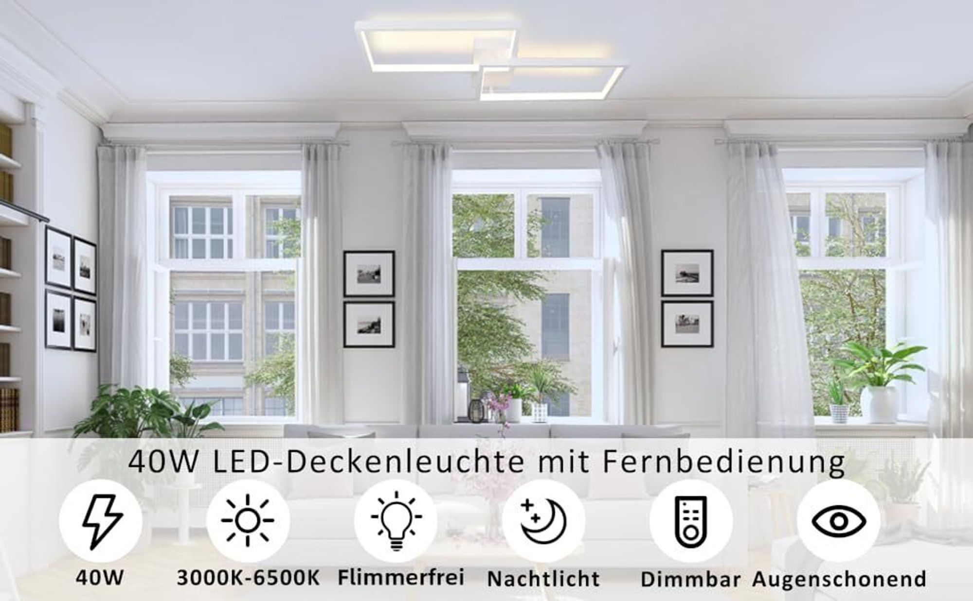 ZMH LED Deckenleuchte Weiß Wohnzimmer Dimmbar mit Fernbedienung Metall 40W  für Schlafzimmer Esszimmer Wohnzimmer Arbeitszimmer Flur