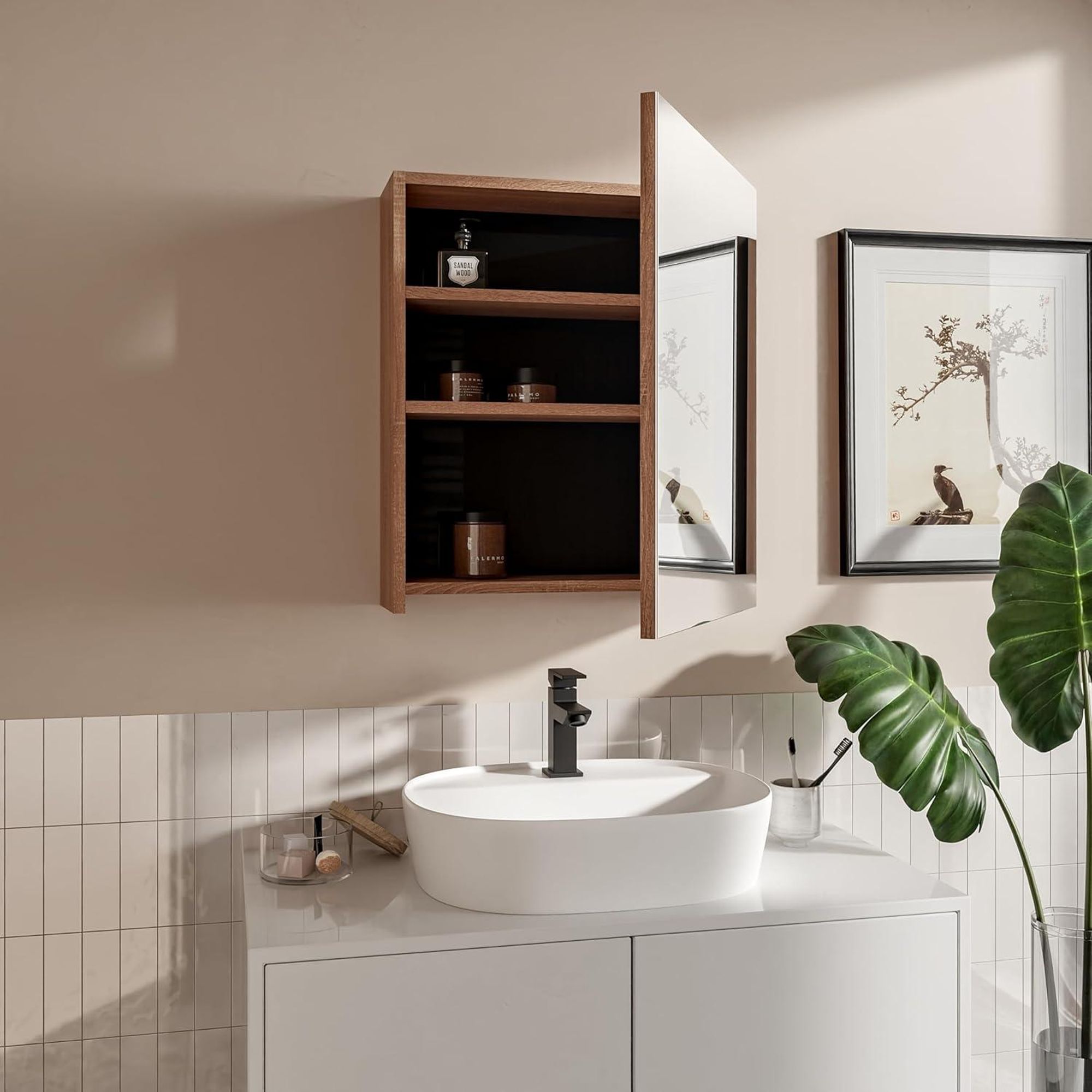 HAJDUK FURNITURE Spiegelschrank Bad 50x60 cm Eiche Sonoma Badschrank mit Spiegel Ablage und Griffloser Öffnung Hängeschrank Badezimmerspiegel Hängend
