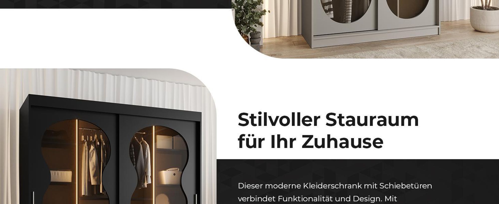 MEBLE KRYSPOL Kleiderschrank mit Glas 180 x 200 x 62 cm BAHRAJN 2, Schwarz