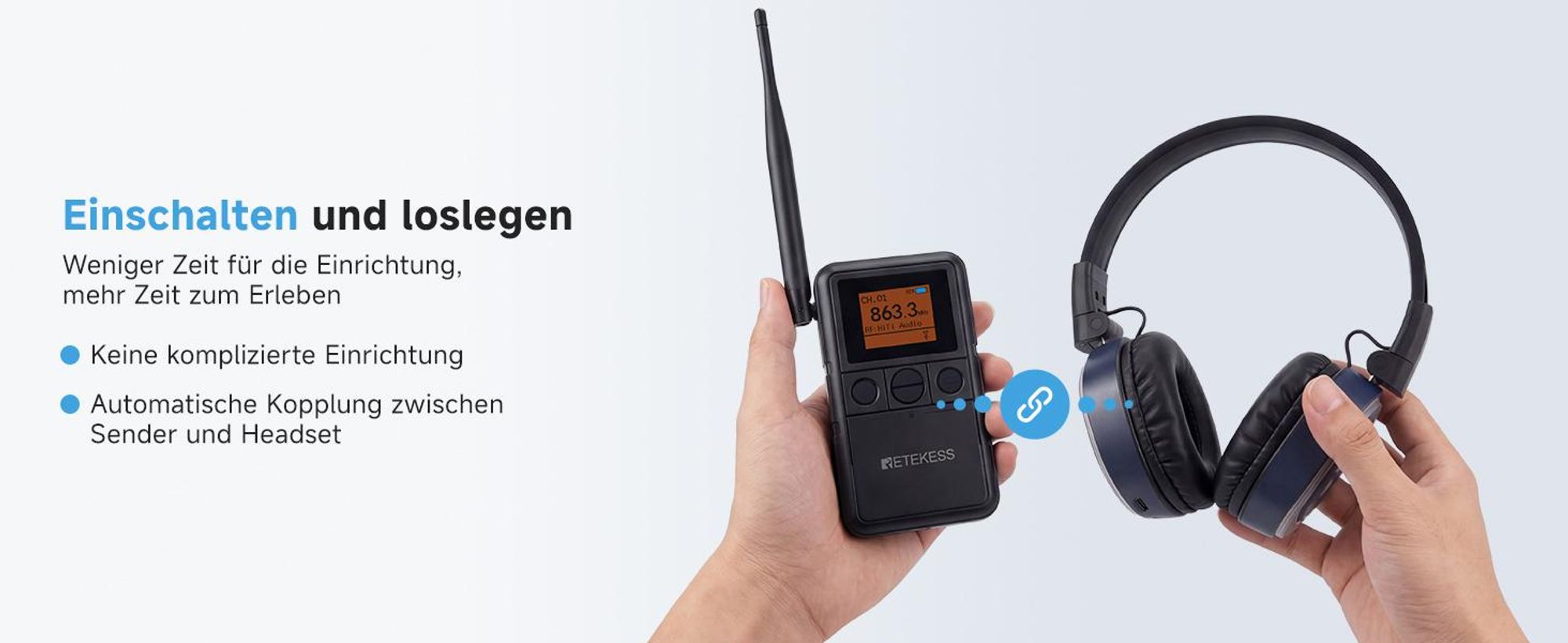 Retekess TA003P-TA004S Kopfhörer für Team-Fitness, Yoga, Freihändig, Hi-Fi-Audioqualität, 12H, Verstellbare Ohrmuscheln, Geeignet für Stille Disco