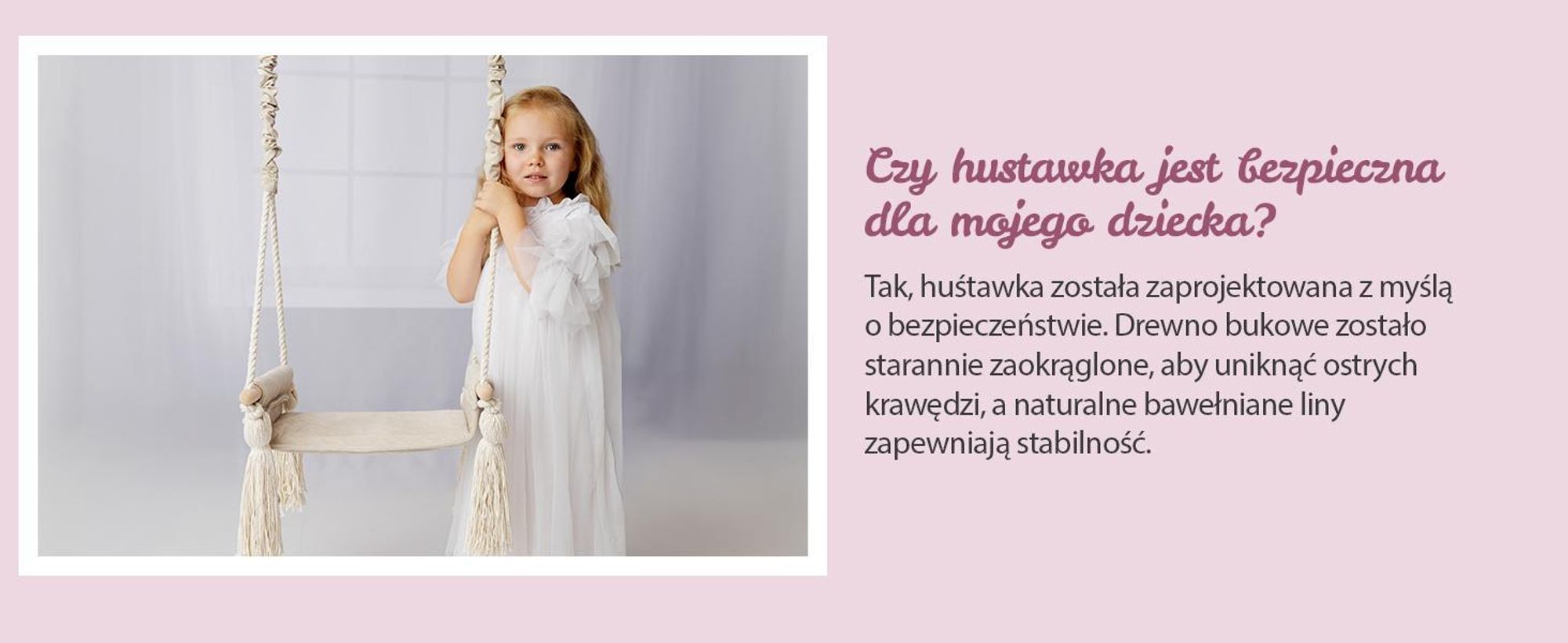 Create for you® - Drewniana Huśtawka dla Dzieci z Liną Bawełnianą Bezpieczna - Bujak Dziecięcy, Siedzisko Indoor Miękki Materiał, z Regulacją Wysokości - Beż