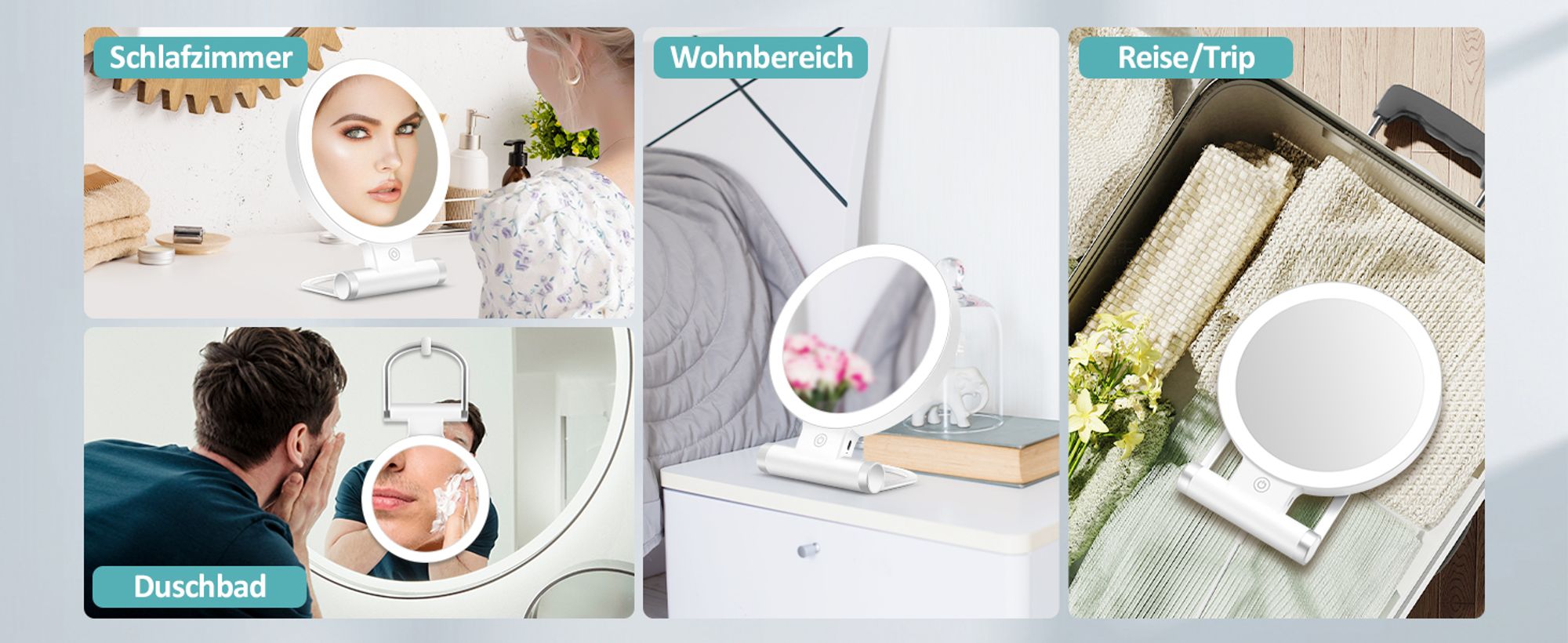 Schminkspiegel mit Beleuchtung,Doppelseitiger1X/30X Vergrößerungsspiegel mit Licht, 2000mAh 3 Farben Beleuchtungsmodi, Einstellbare Helligkeit, Faltbarer Kompakter Makeup Spiegel Reisegröße