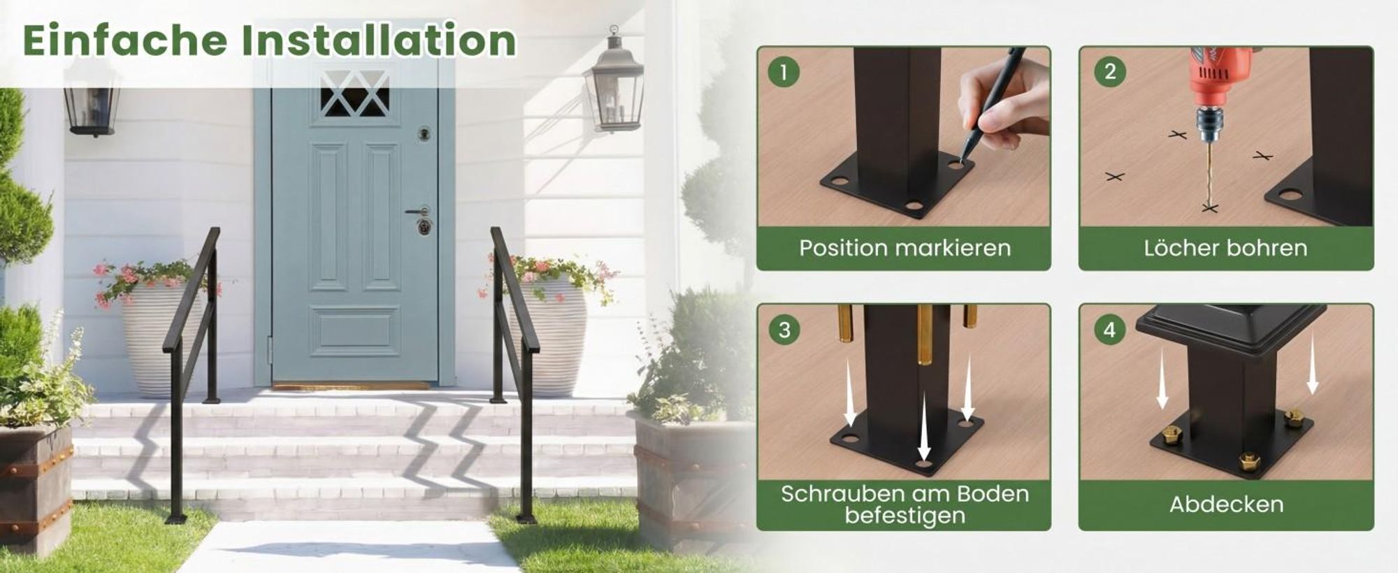 COSTWAY Handlauf, Treppengeländer Seitliche Montage, Eingangsgeländer mit flexiblem Winkelverstellung & Montagematerial, Geländer für Treppen 138 cm
