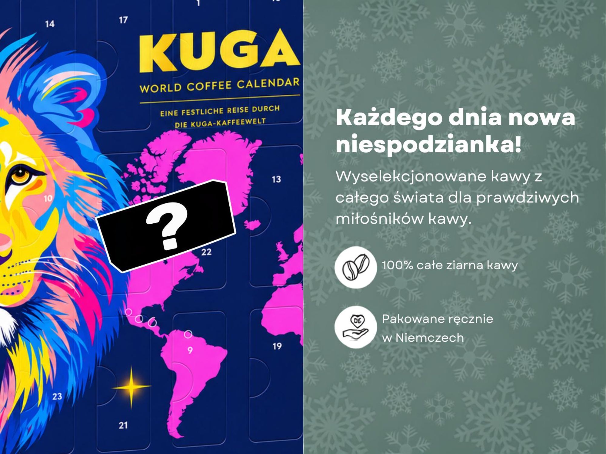 BOXILAND® kawa ziarnista kalendarz adwentowy 2026, 24 rodzaje, Fairtrade