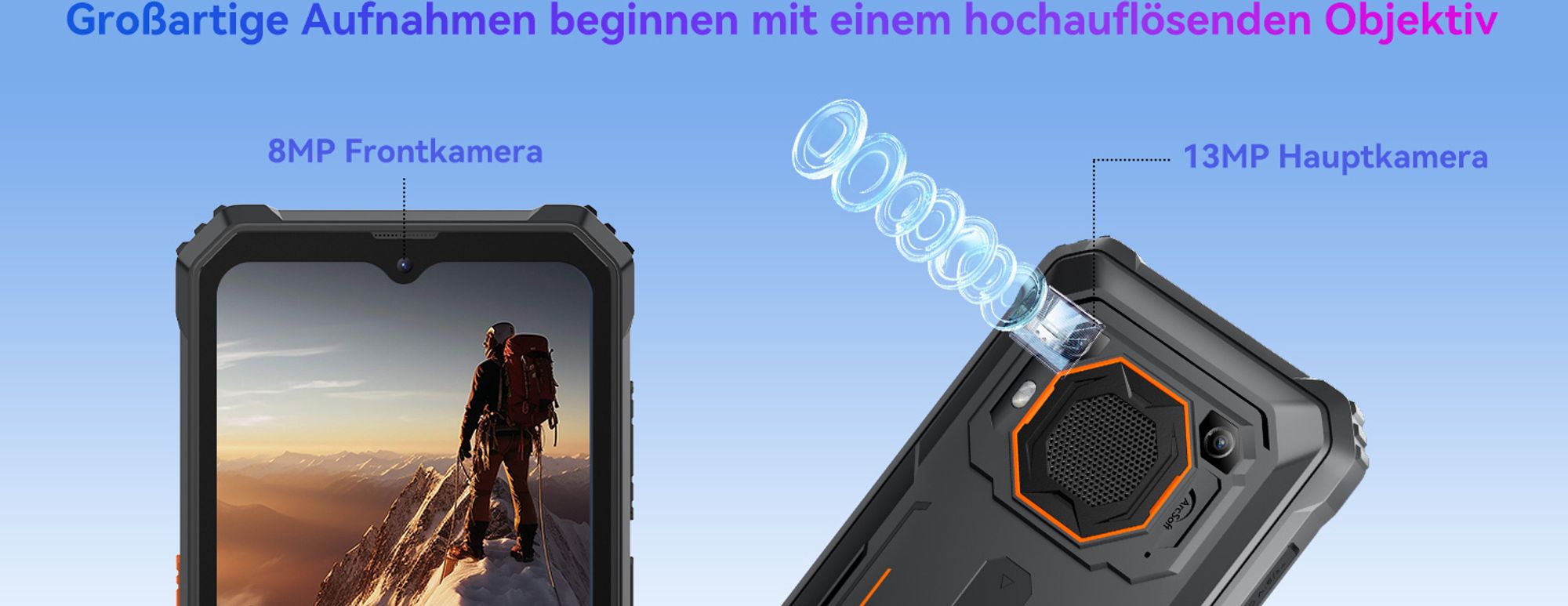 Blackview BV6200 Pro(12GB+128GB) Outdoor Handy Ohne Vertrag, 13000mAh Akku, Helio P35, Super loud 3W Speaker, Octa Core, 13MP+8MP, 18W Fast Charging