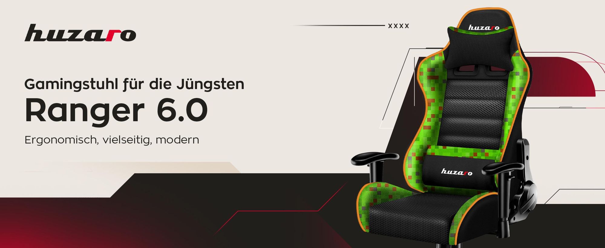 Huzaro Kinder Schreibtischstuhl Ranger 6.0 Gaming Stuhl Racing Sessel Bürostuhl Drehstuhl Gamer bis 130 kg mesh Pixel