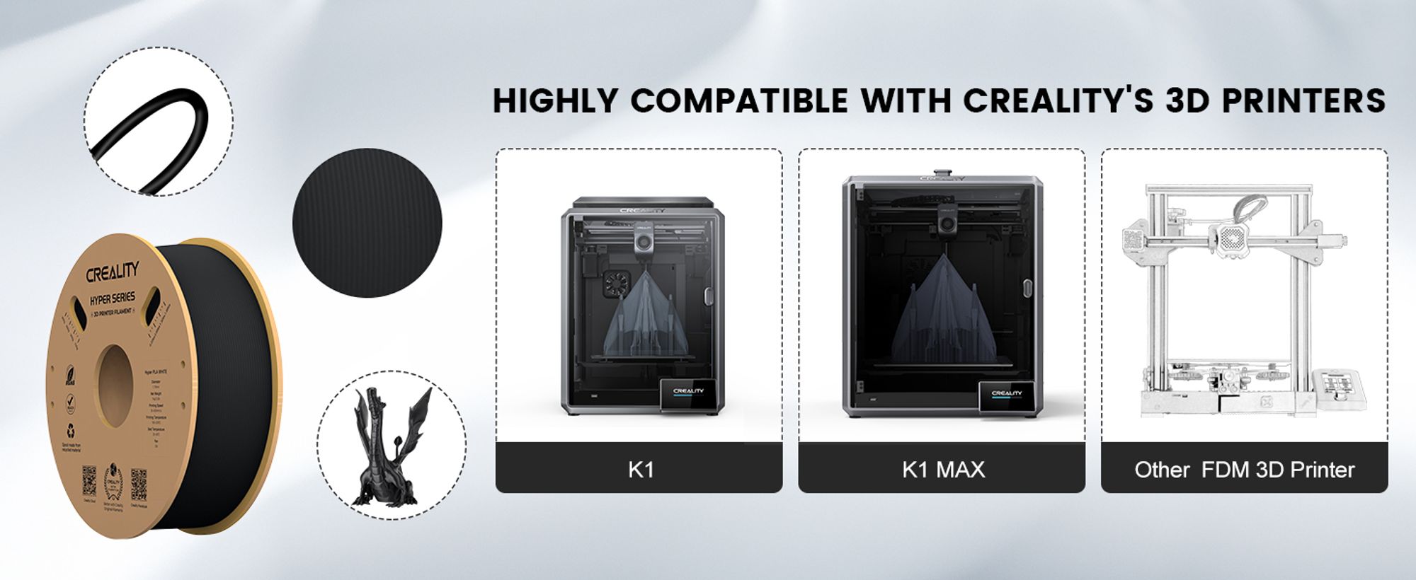 Creality Hyper PLA Filament for 3D Drucker,Hohe Geschwindigkeit,1.75 mm, für Hochgeschwindigkeitsdruck, Maßgenauigkeit +/-0.02 mm, 1000g/Spule-Schwarz