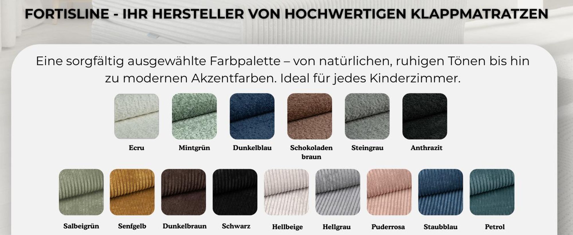 Klappmatratze mit Kopfteil aus Cord Klappbar, Bezug waschbar, mit Kissen Hellgrün