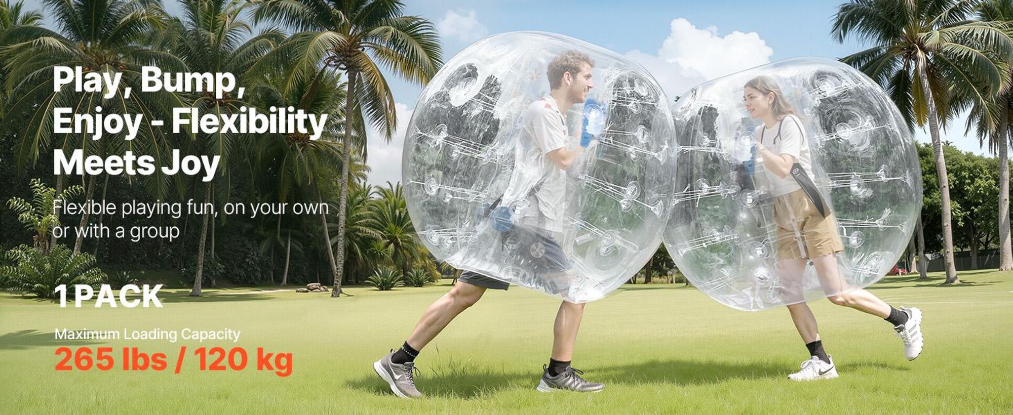 VEVOR Aufblasbare Bumper Balls 2er-Pack, 5FT/1.5M Körper Sumo Zorb Bälle für Teenager & Erwachsene, 0.8mm dicke PVC Menschliche Hamster Bubble Bälle für Outdoor-Teamspiel, Bumper Bopper Spielzeuge für Garten, Hof, Park, Transparent