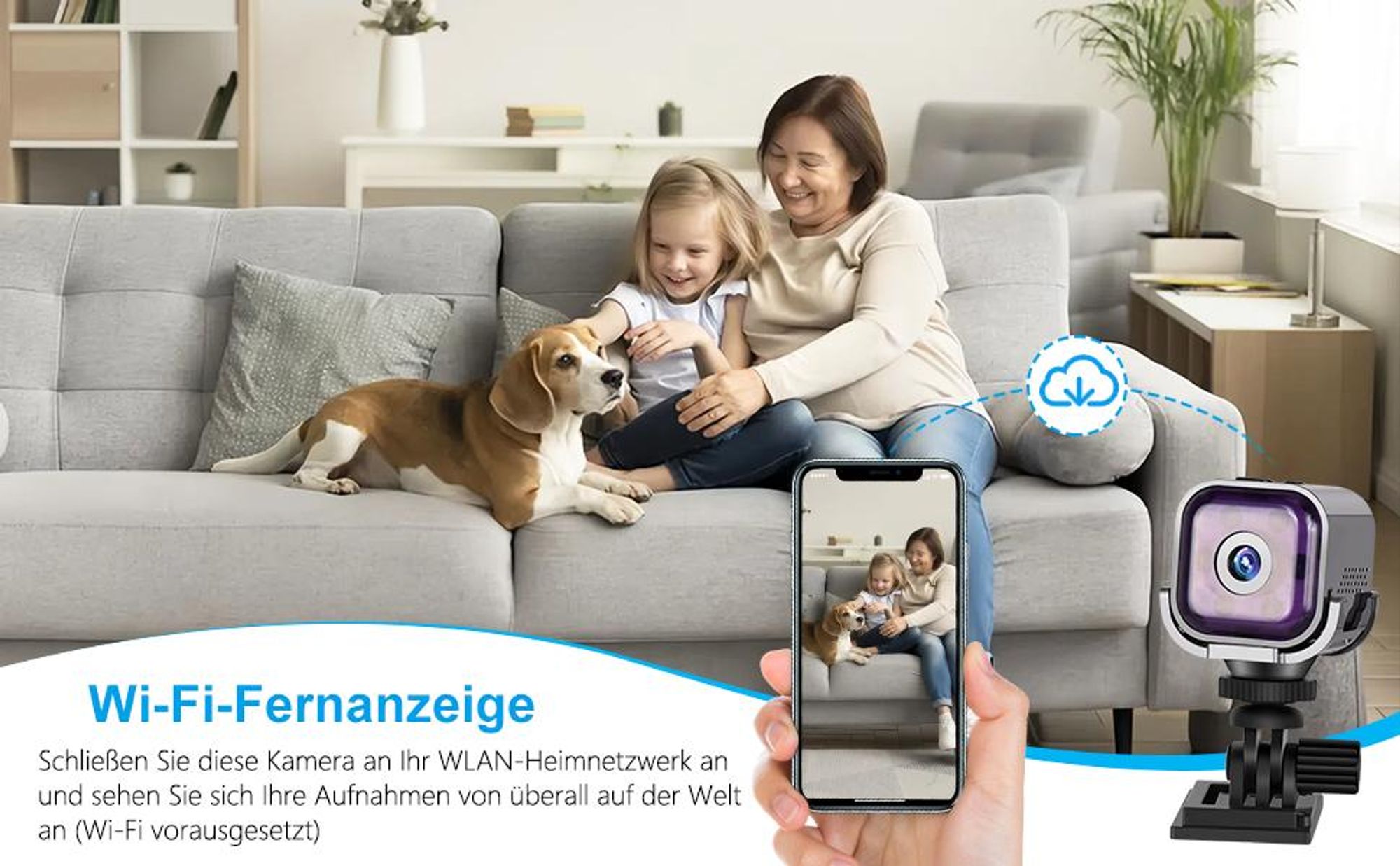 Überwachungskamera, Mini Kamera, 1080P WLAN Kamera, Nachtsicht,Tonausgabe, TF-Speicher/Cloud für Haus, Shop, Haustiere & Abenteuer