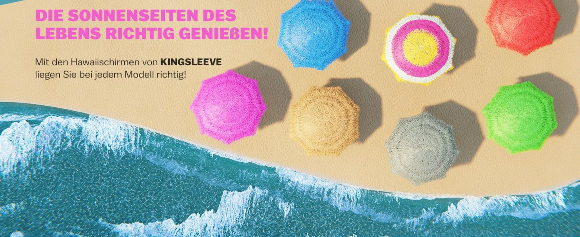 KINGSLEEVE® Sonnenschirm Hawaii Ø160cm Neigbar Höhenverstellbar UV Schutz 30+ Groß Rund Balkon Strand Strohschirm Strandschirm Bast Hawaiischirm Pink