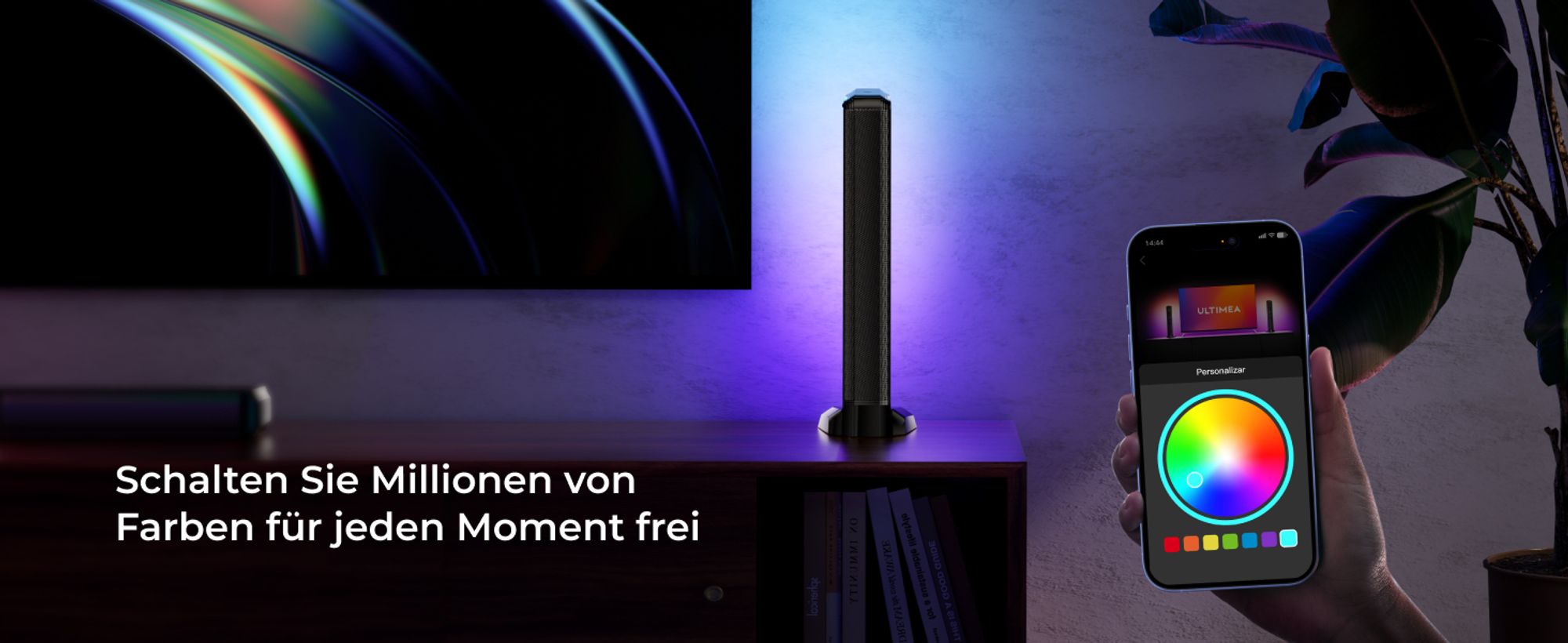 ULTIMEA 7.1ch abnehmbare Soundbar mit RGB Licht, Virtual Surround Sound System mit Subwoofer, 2 Surround Lautsprecher, 410W