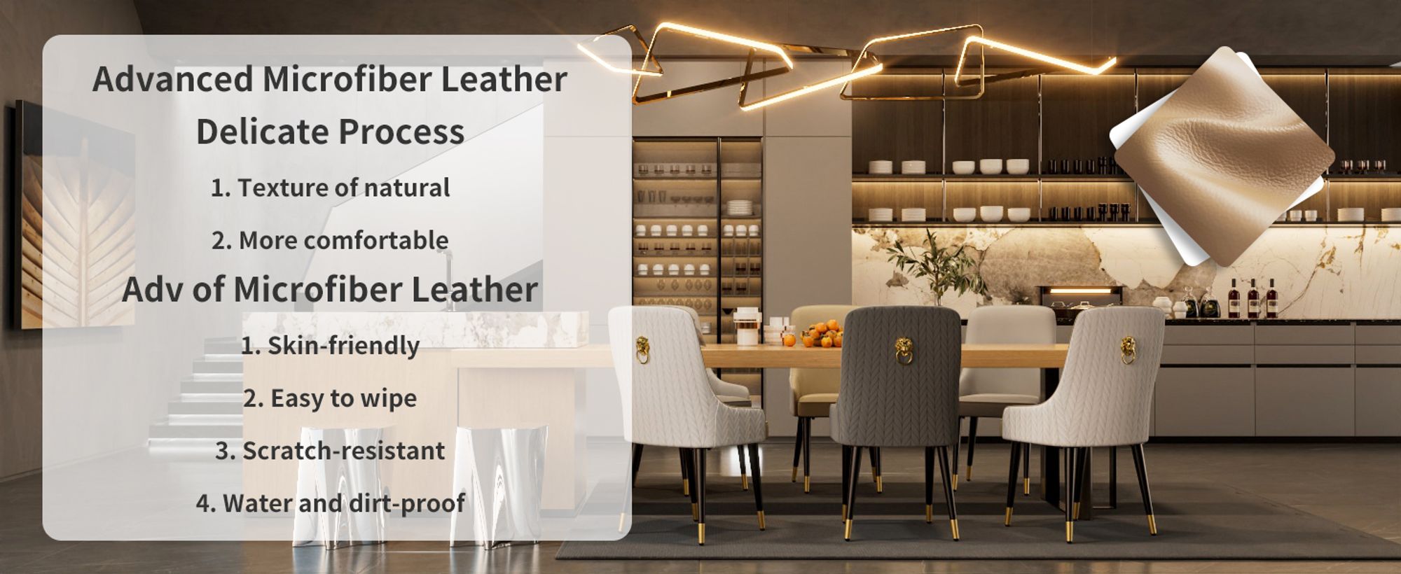 FATIVO 2er Set Esszimmerstühle Essstühle Polsterstuhl Stühle Esszimmer küchenstuhl Kunstleder+Metall Ergonomisch mit goldenem Löwenkopf