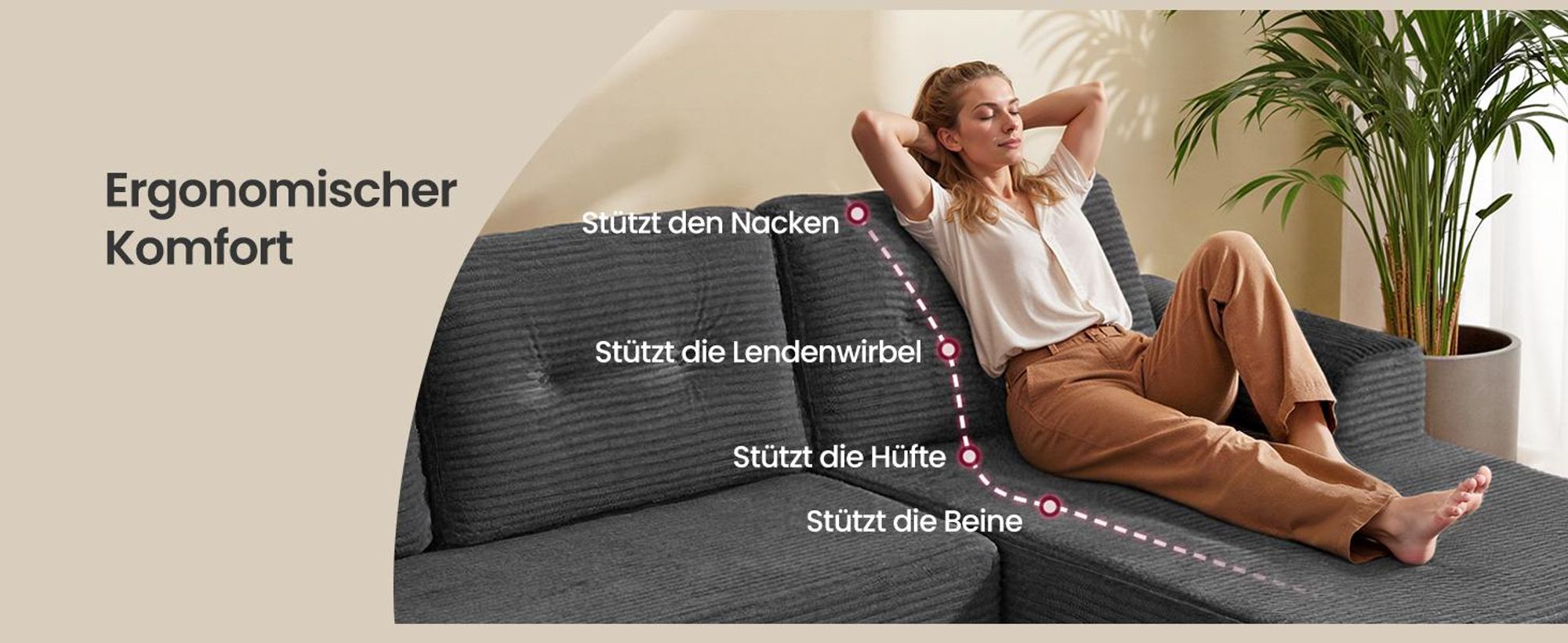 Modulares Sofa, Ecksofa mit Liege rechts, 244 cm breit, vakuumverpackt, keine Montage erforderlich, grau