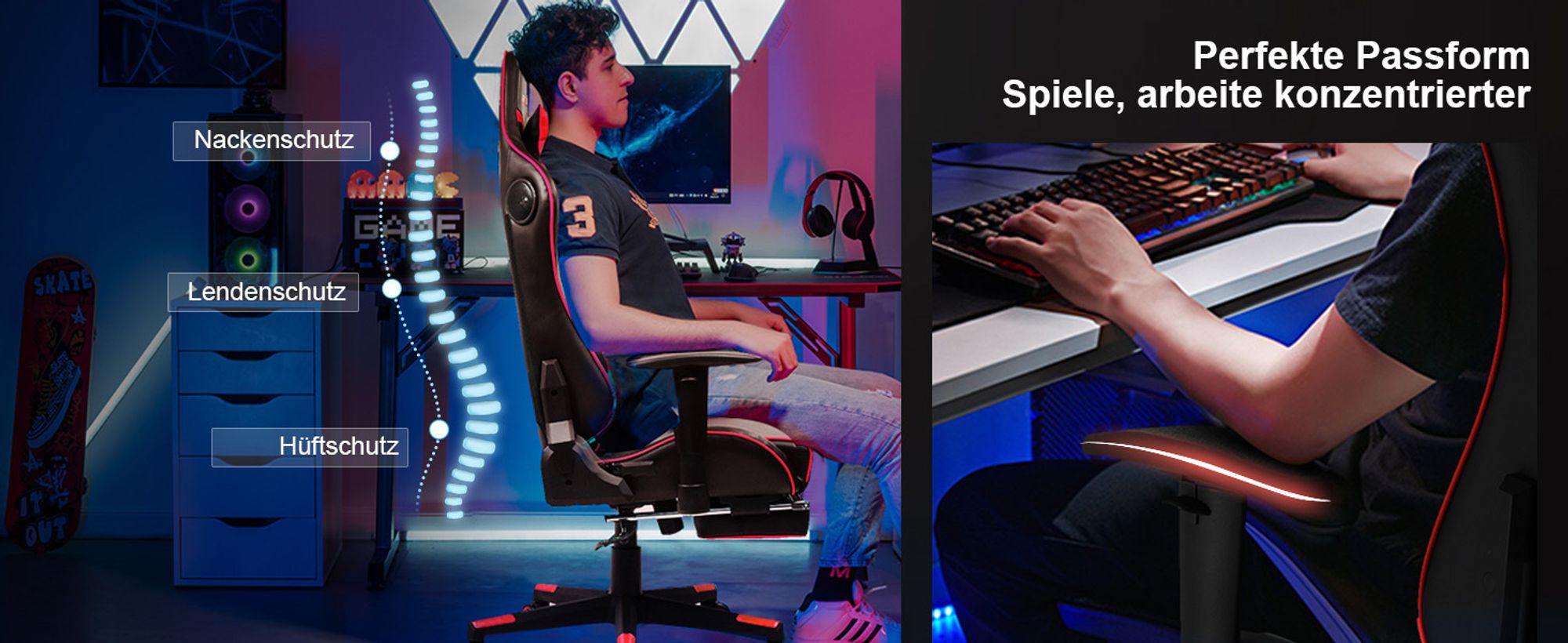 GTPLAYER Gaming Chair »Welt-limitierte Auflage 890MF Patentierter Bluetooth-Lautsprecher-Gaming-Stuhl«, Bürostuhl inkl. Lenden- und Nackenkissen, Ausziehbare Fußablage, Ergonomischer Schreibtischstuhl Rot