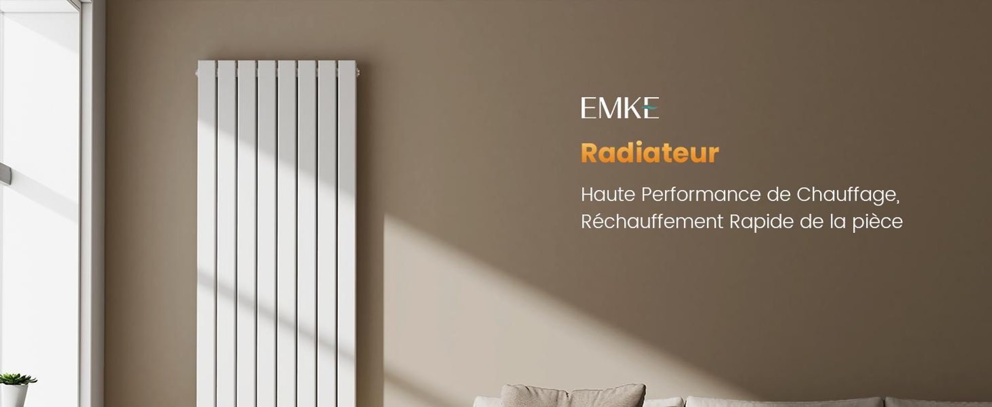 EMKE Radiateur vertical Design Panneau de chauffage 1800x540mm Blanc Plat Double couche Raccord central Chauffage, 1949W sans thermoplongeur
