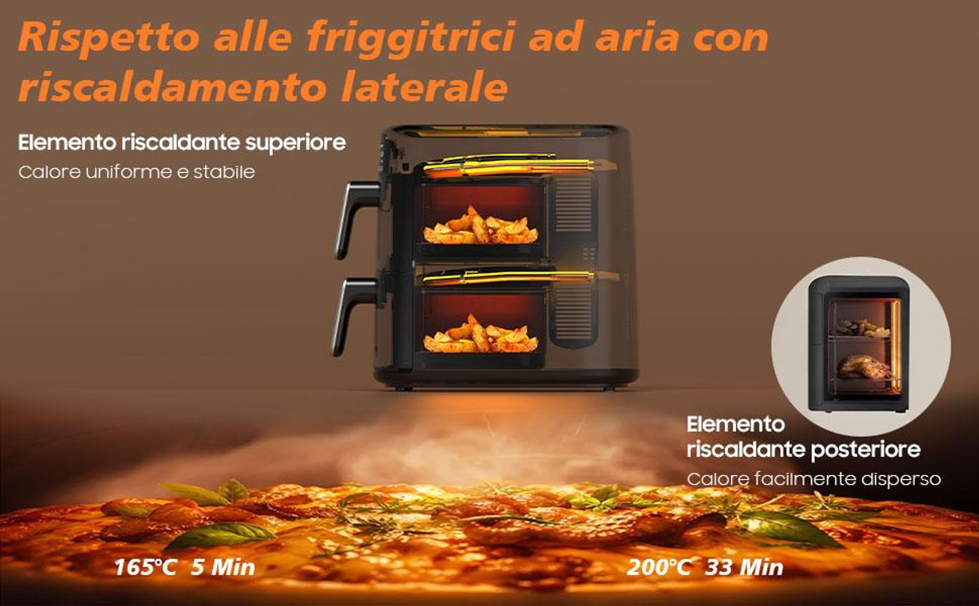 Friggitrice ad aria XXL 10L doppio cestello, Air Fryer 2700 W con 6 programmi, LCD, lavabile in lavastoviglie, frittura sana a basso contenuto di olio