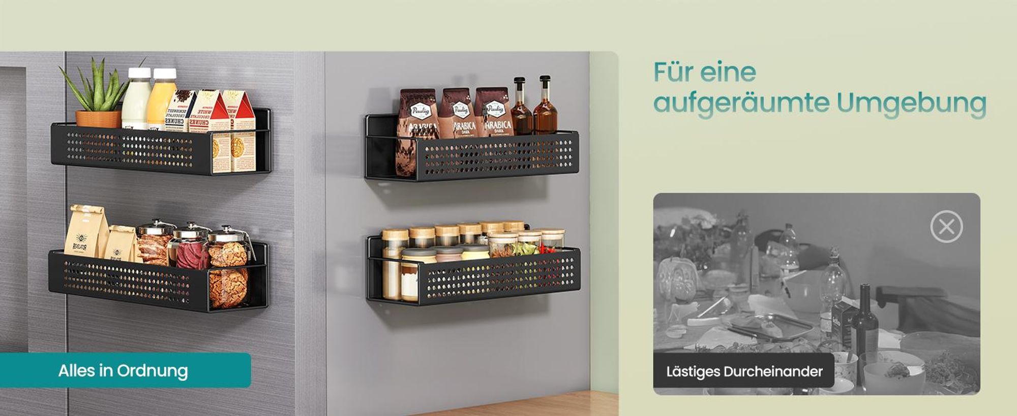 Gewürzregal magnetisch, 4er Set, 2 große und 2 kleine Regale, Magnetregal ohne Bohren, Kühlschrank